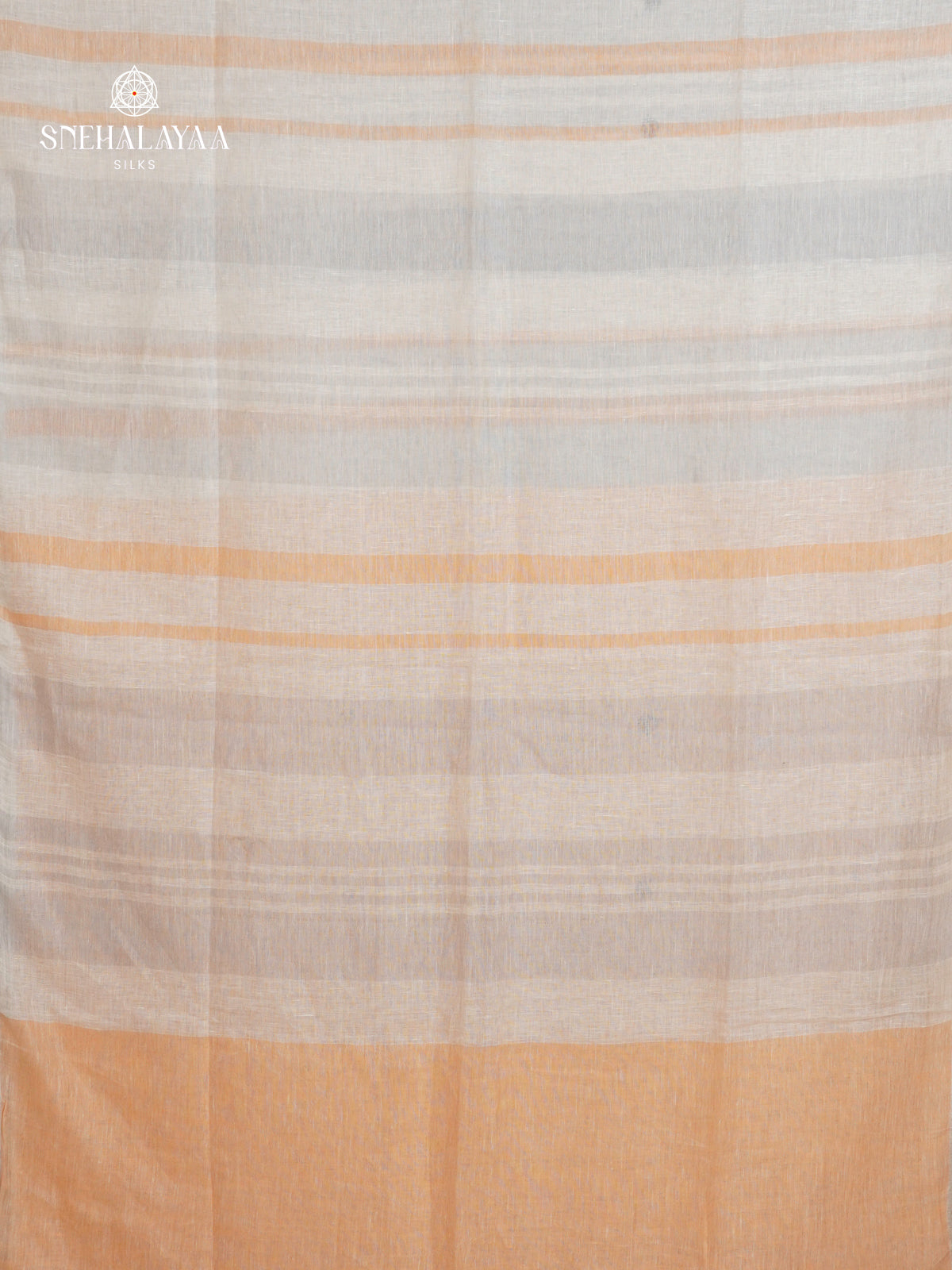 Off-White Linen Saree with Peach Stripes