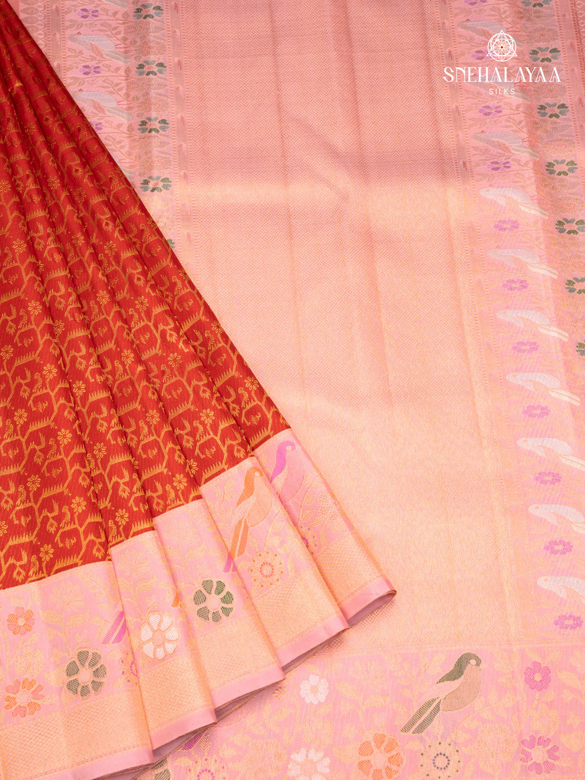 Rust Orange Kanjivaram Silk Saree
