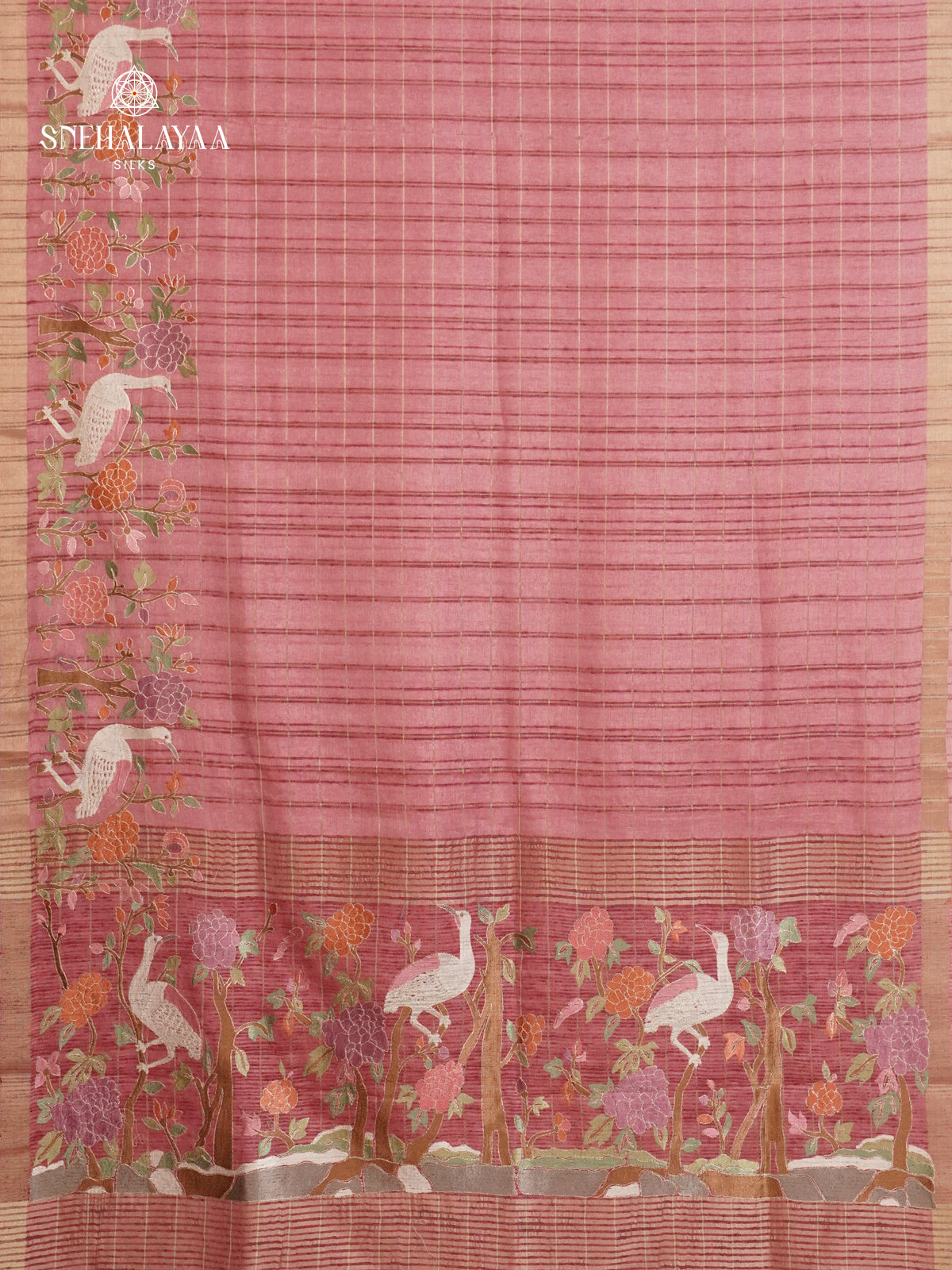 Pastel Pink Munga Tussar Embroidery Saree