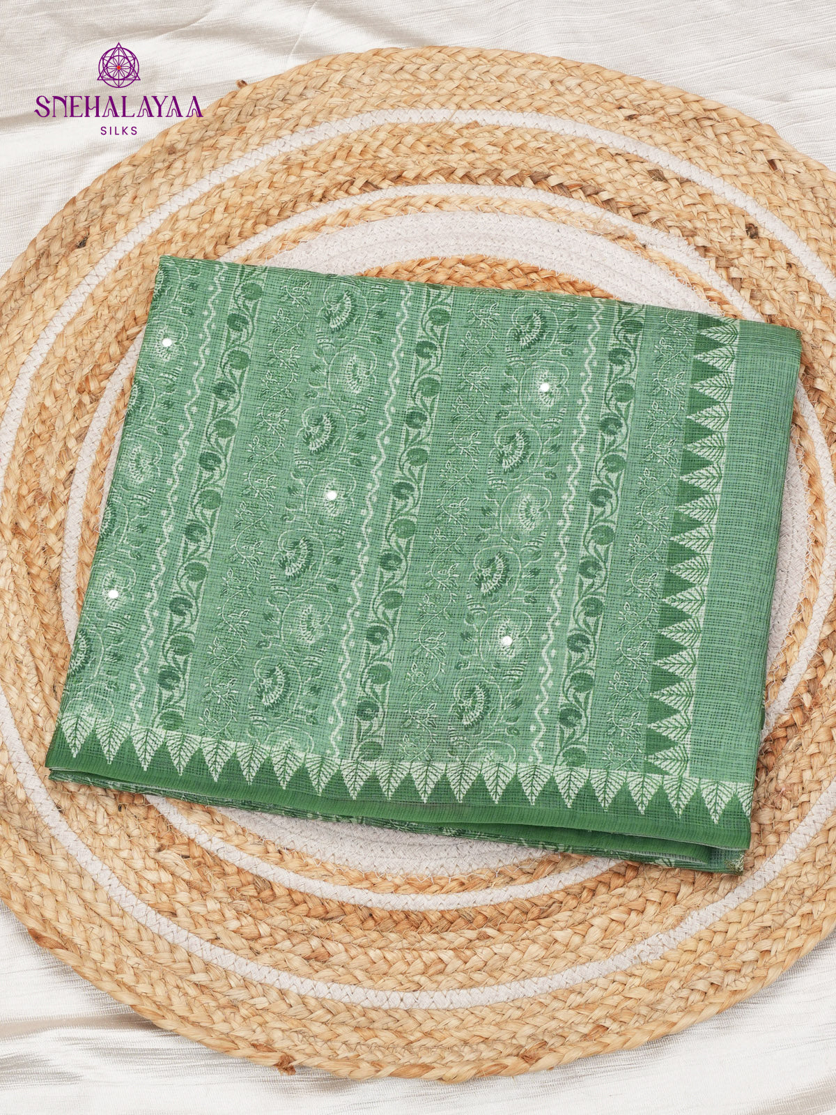 Pastel Green Kota Embroidery Saree