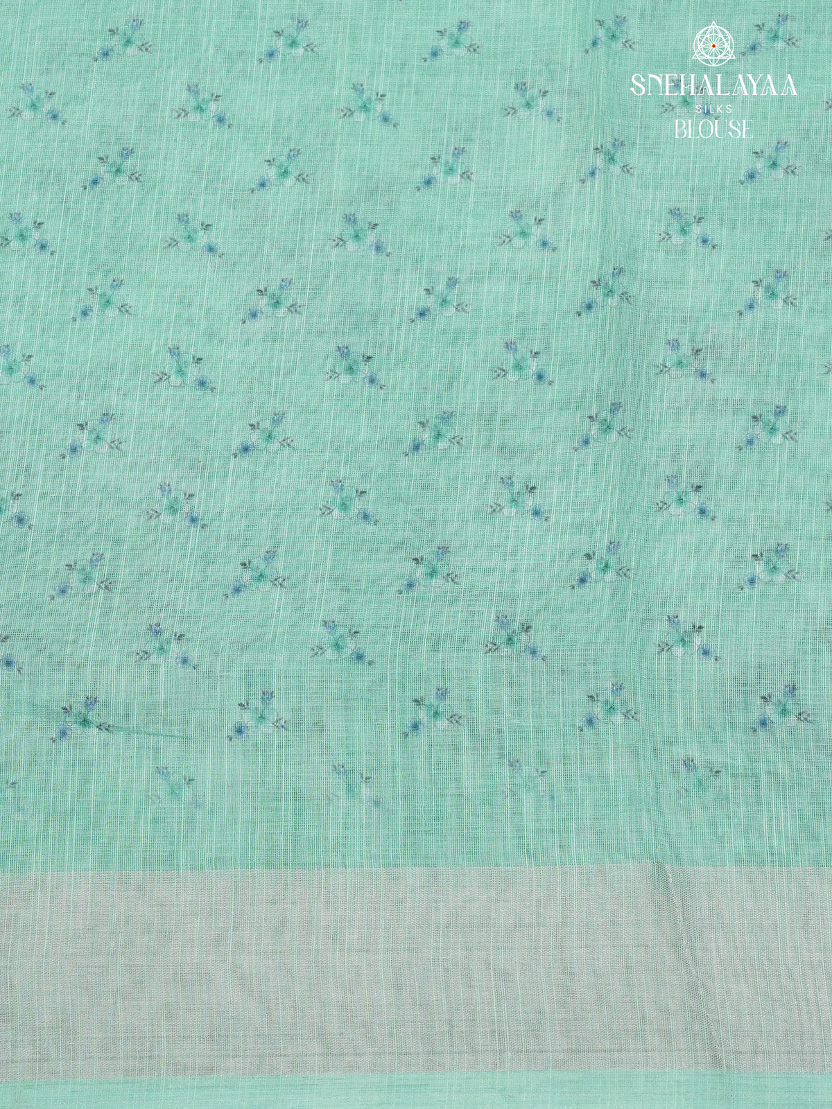 Pastel Blue Printed Linen Saree