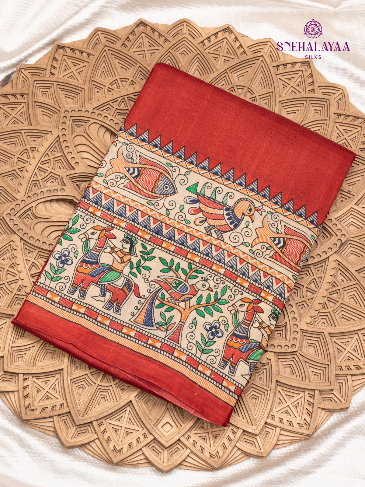 Red Printed Tussar Saree