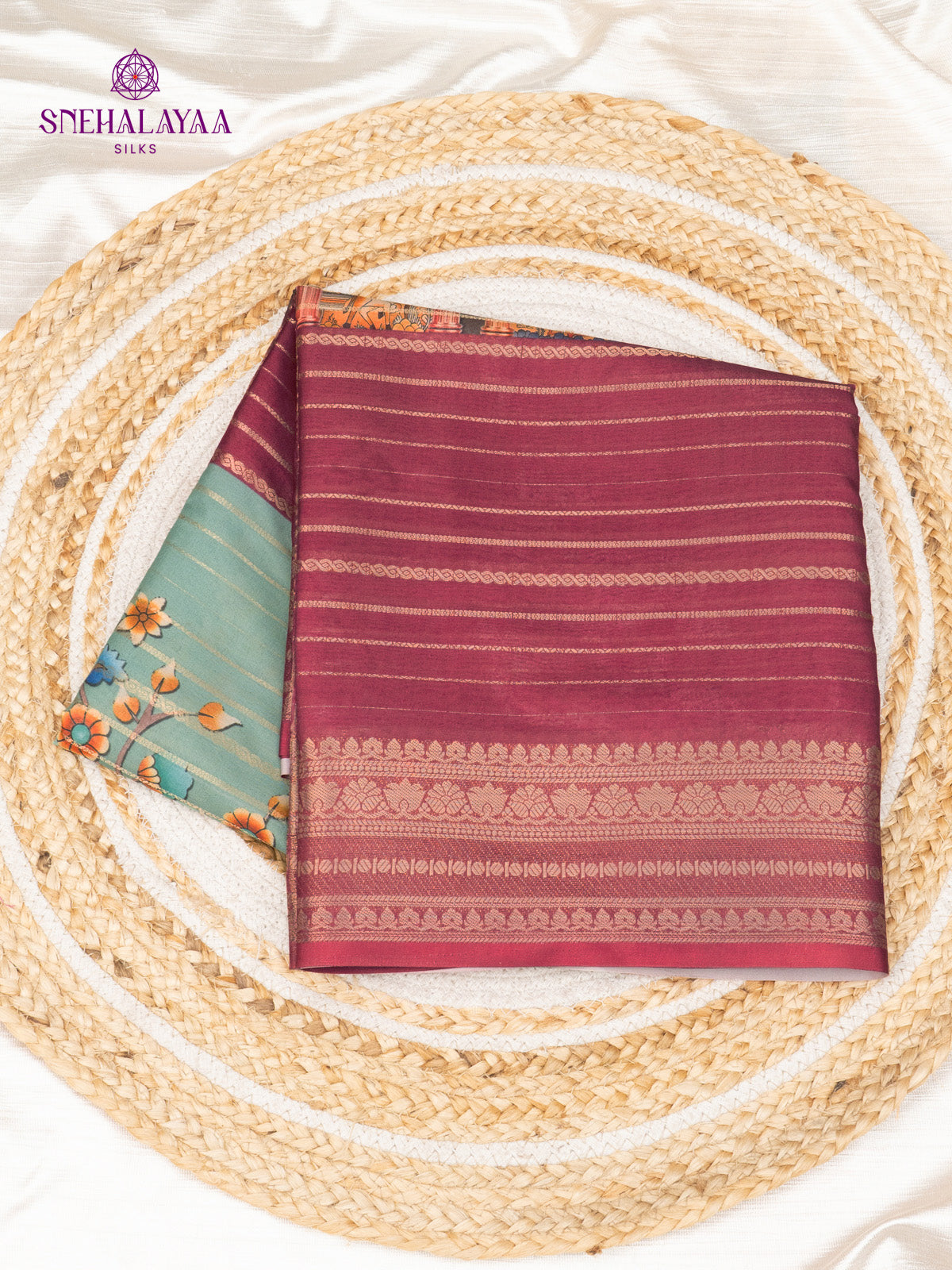 Sage Green Printed Mysore Silk Saree