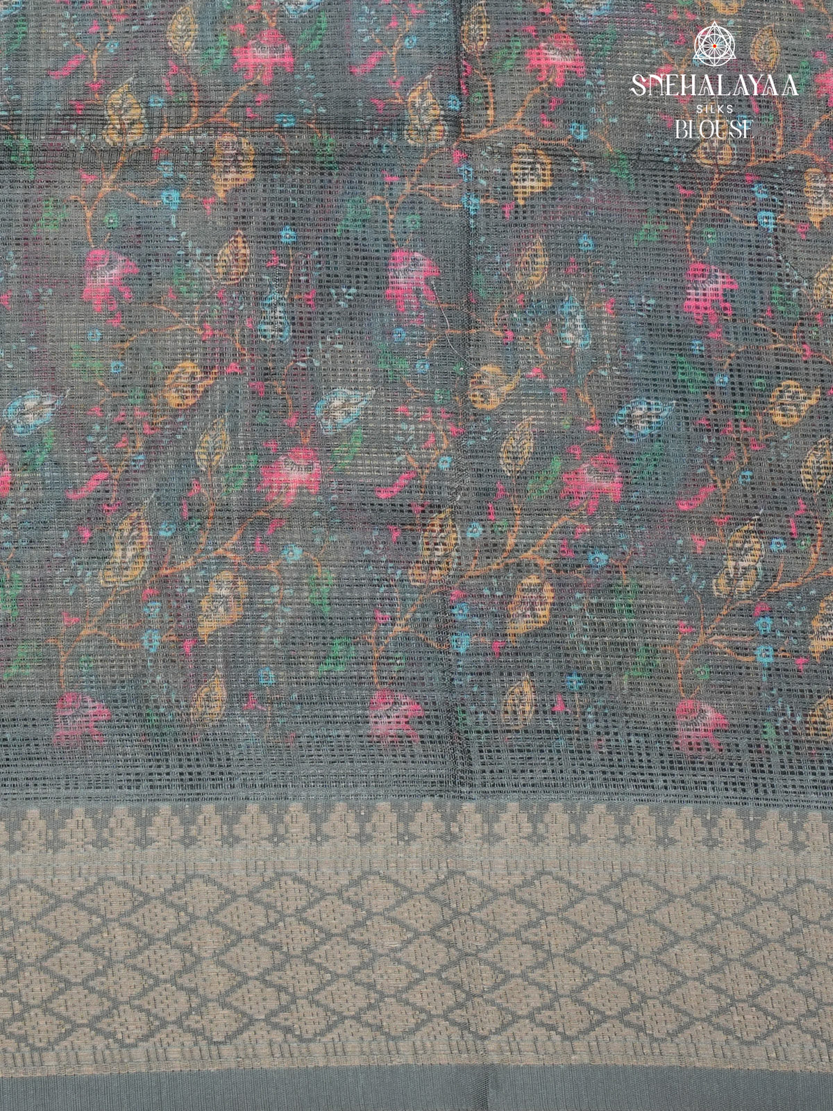 Teal Blue Printed Kota Saree