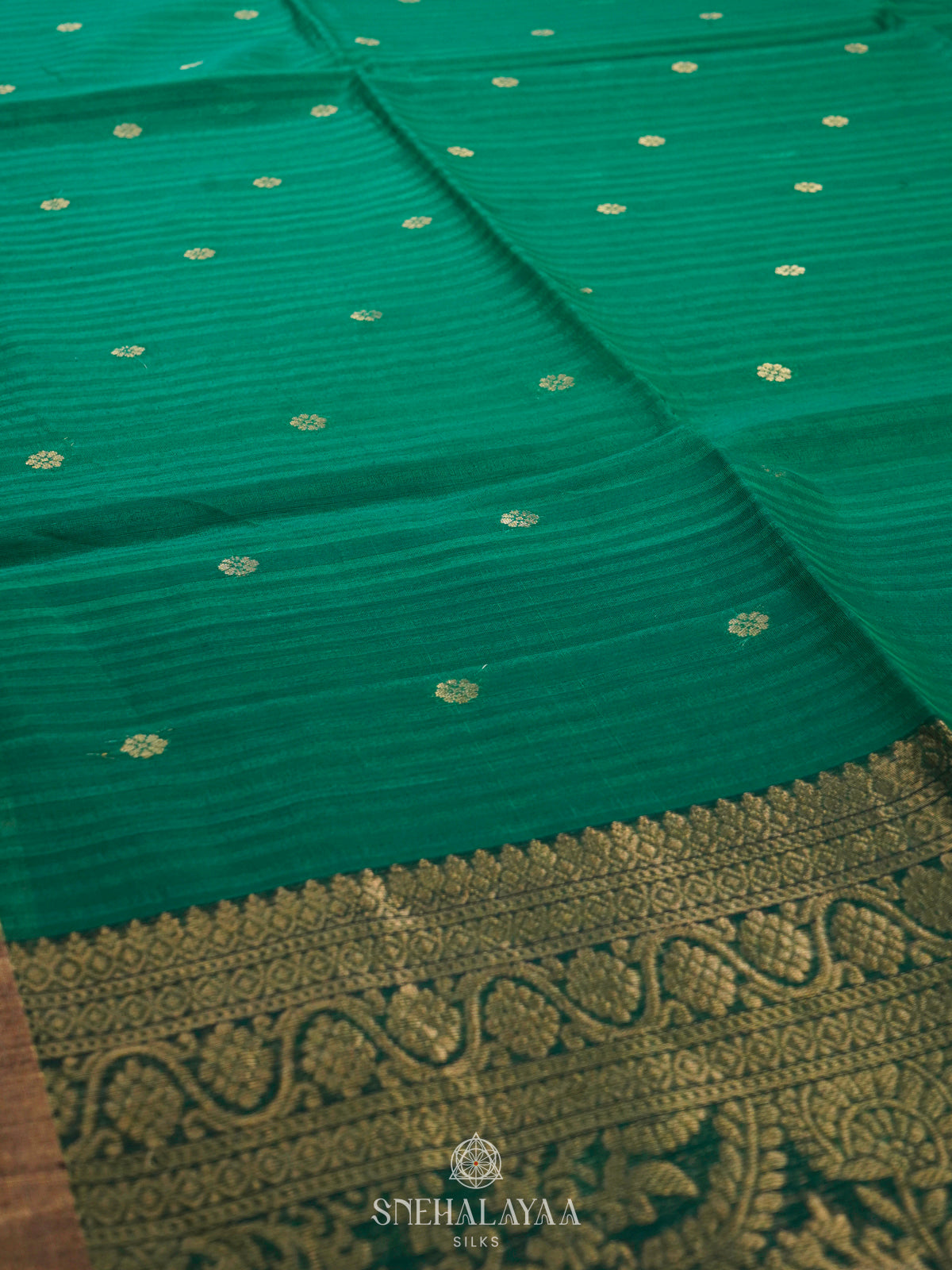 Emerald Green Kora Silk Cotton Saree