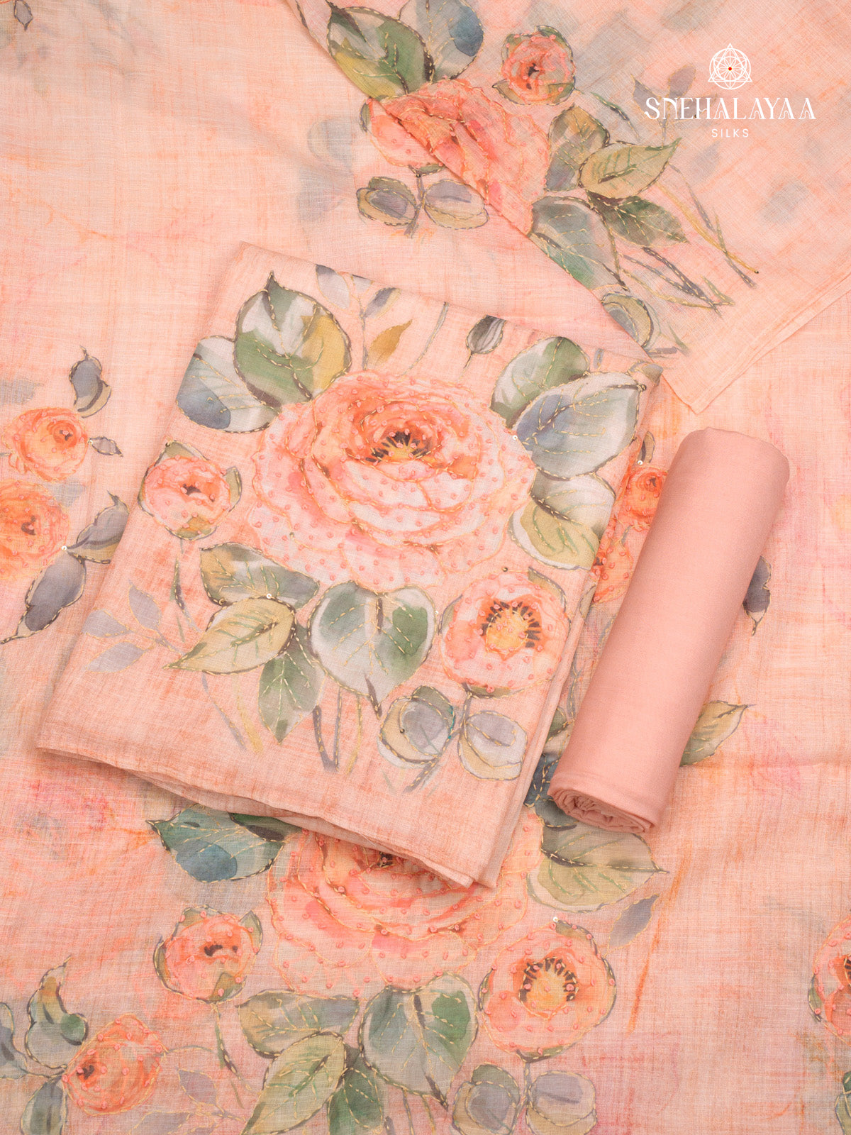 Peach Linen 3-Piece Salwar Suit Material