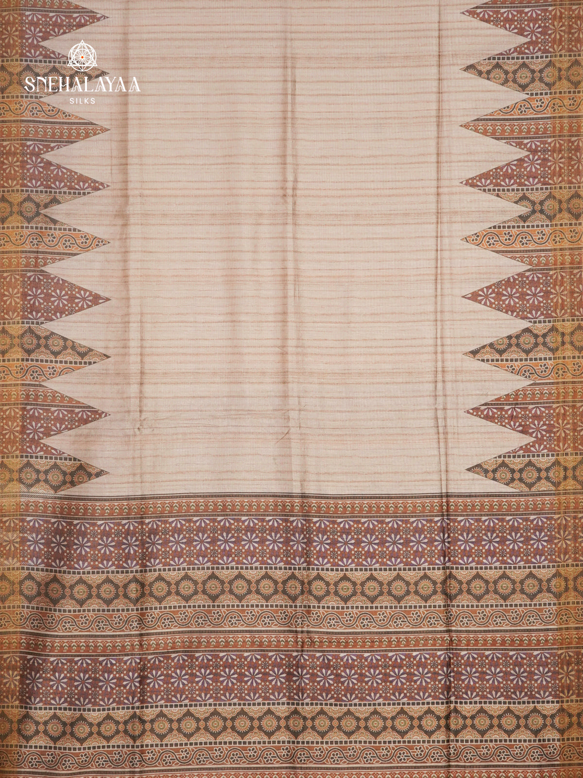 Beige With Brown Border Tussar Saree