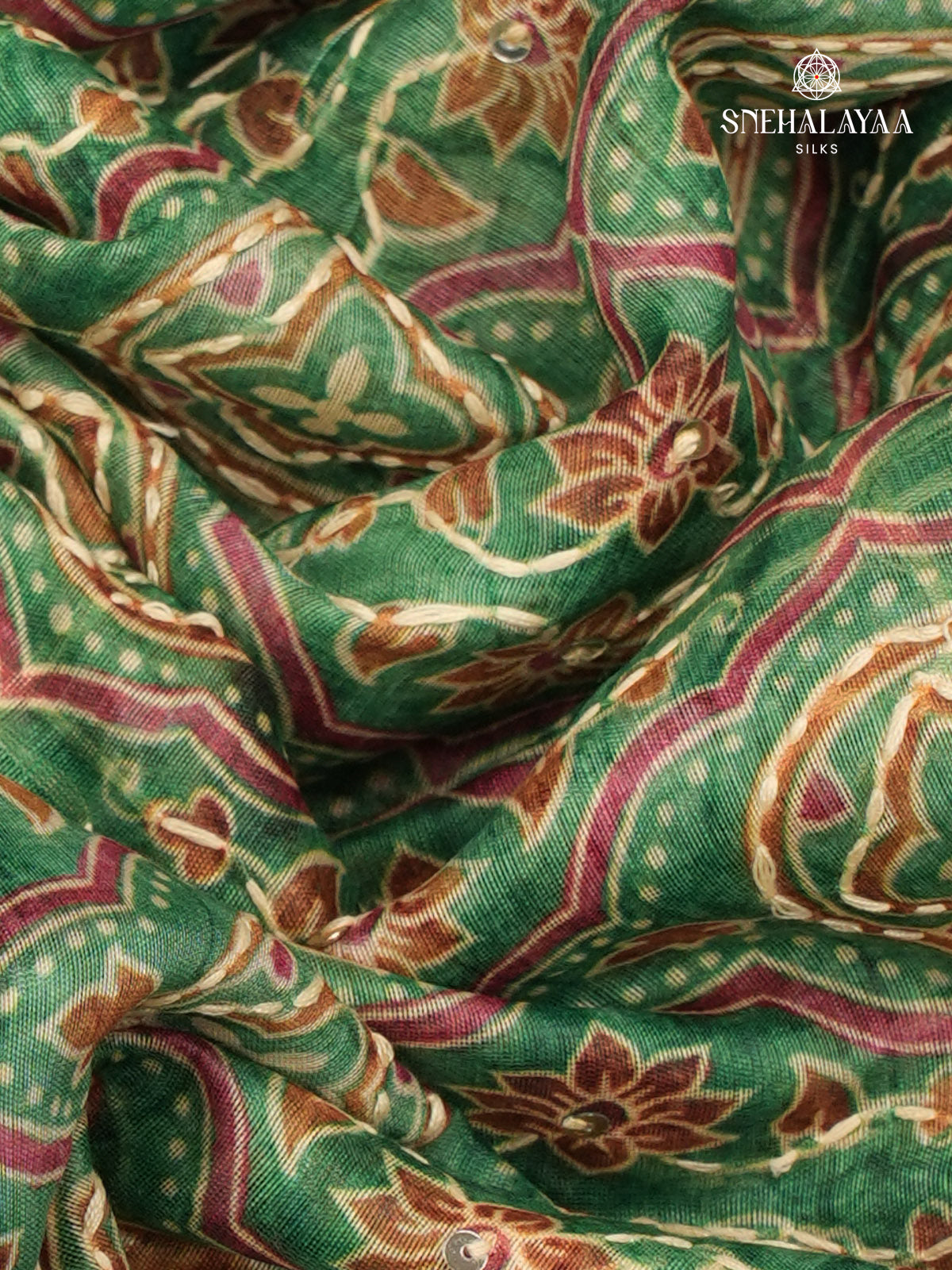 Forest Green Linen Embroidery Saree