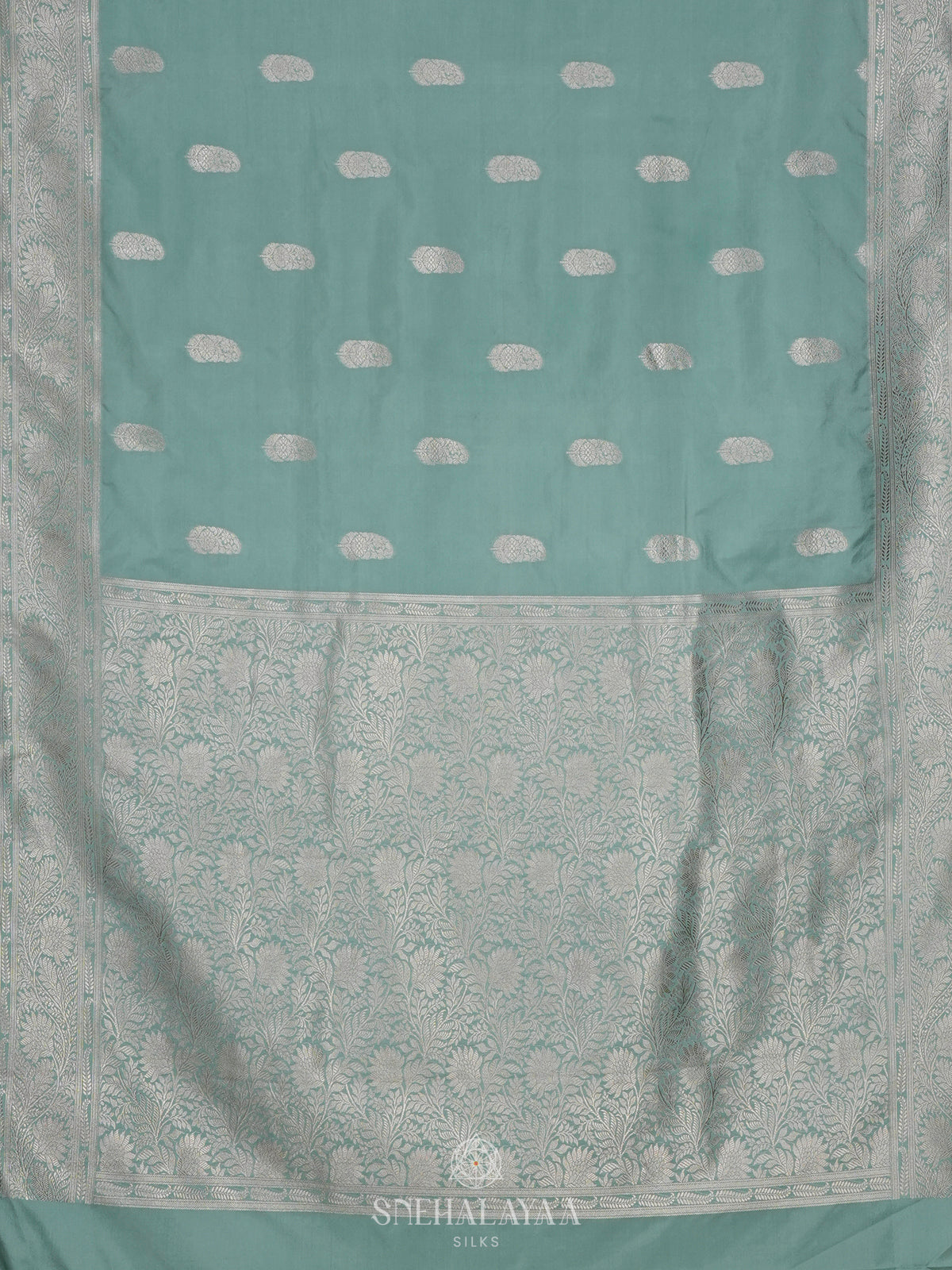 Ice Blue Satin Banaras Saree