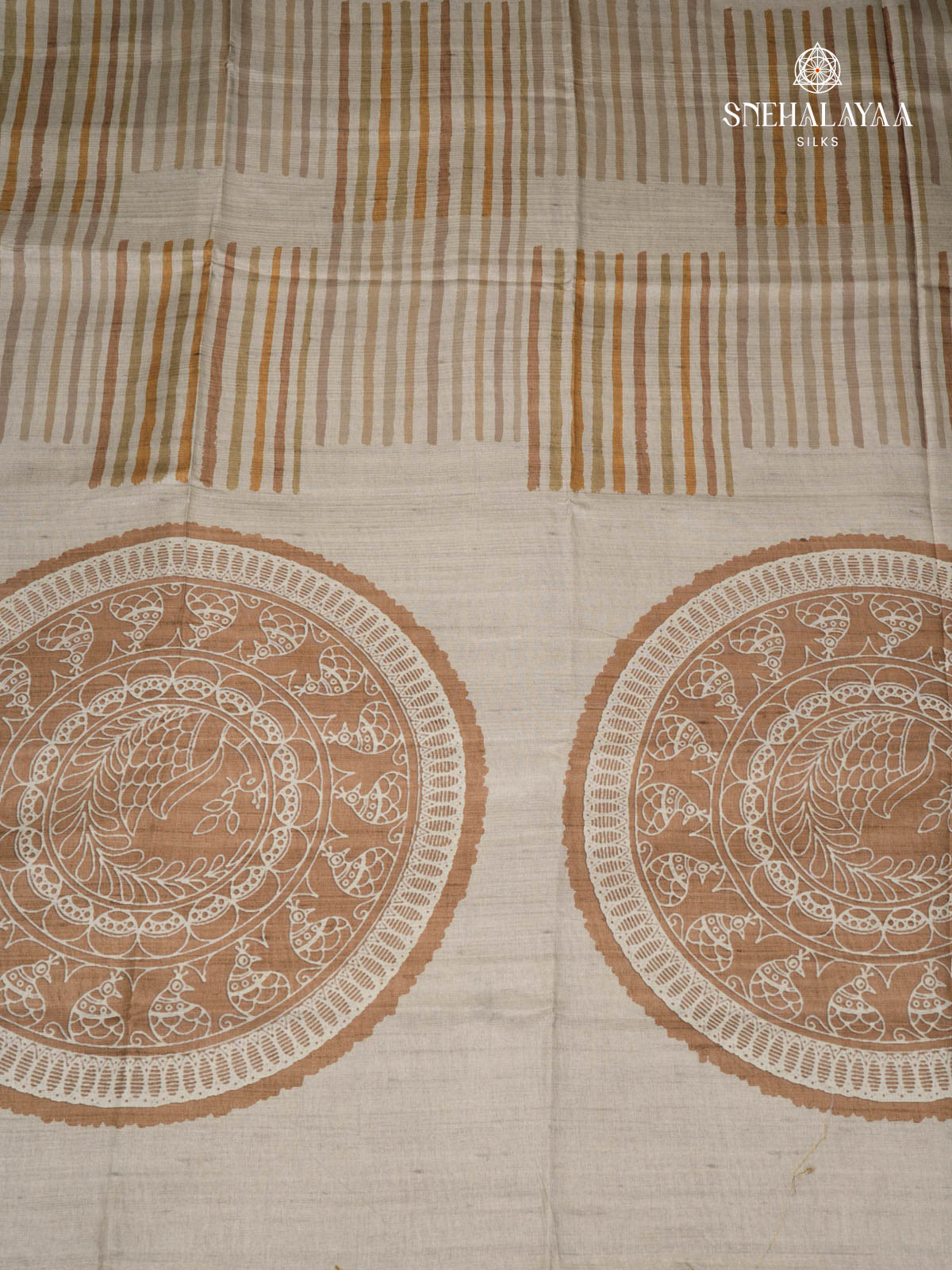 Beige Printed Tussar Saree