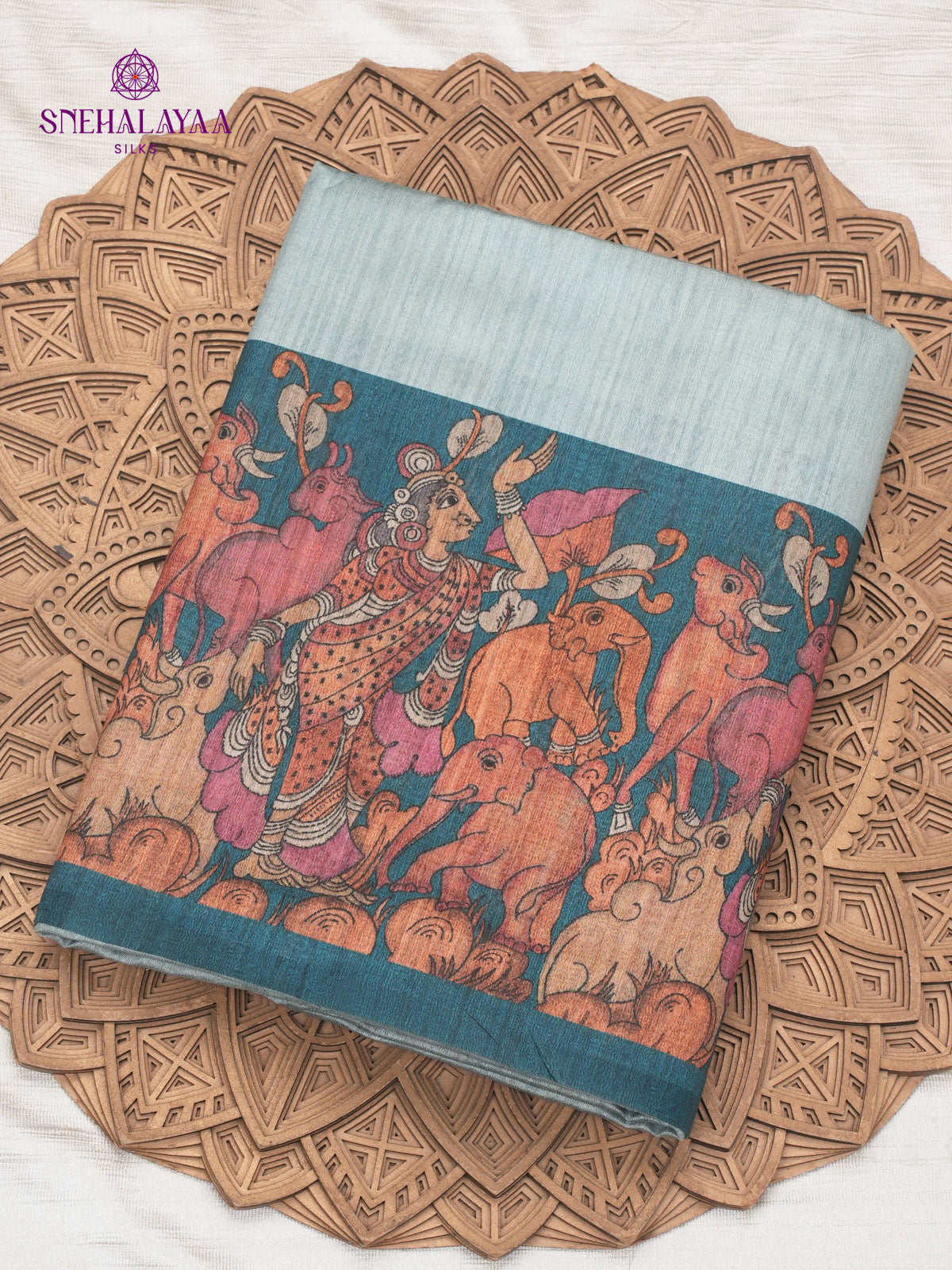 Sea Green Kalamkari Tussar Saree