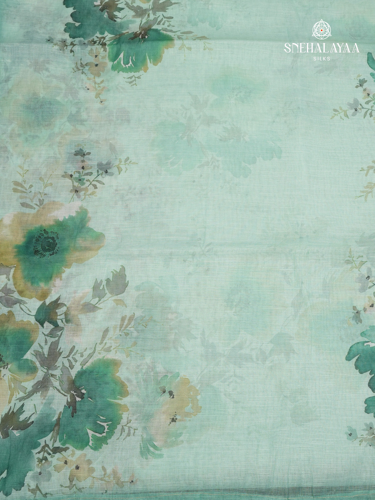 Pastel Green Printed Linen Saree