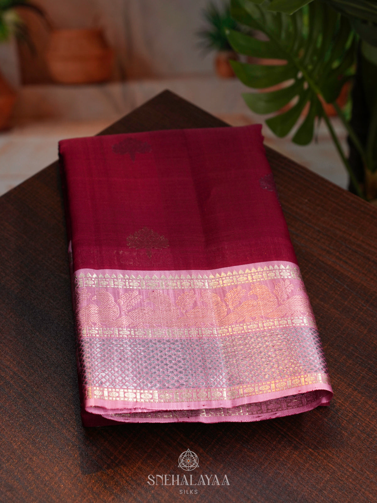 Maroon Kanchi Kora Silk Saree