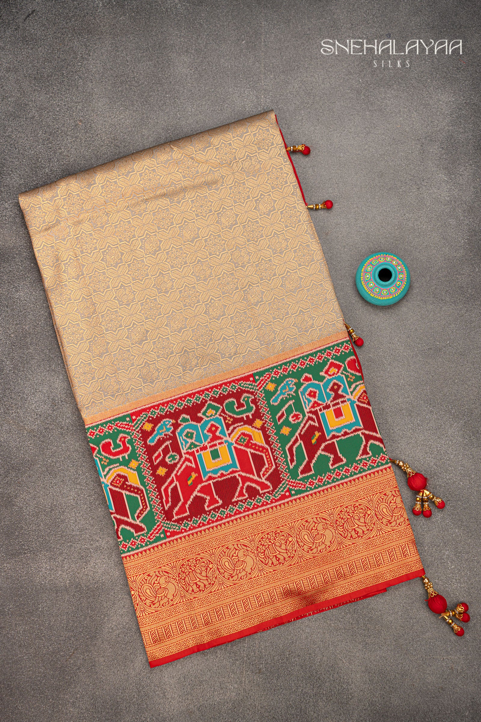 Beige Banaras Patola Silk Saree