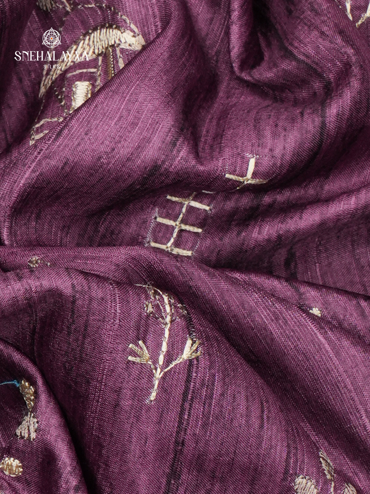 Purple Tussar Embroidery Saree