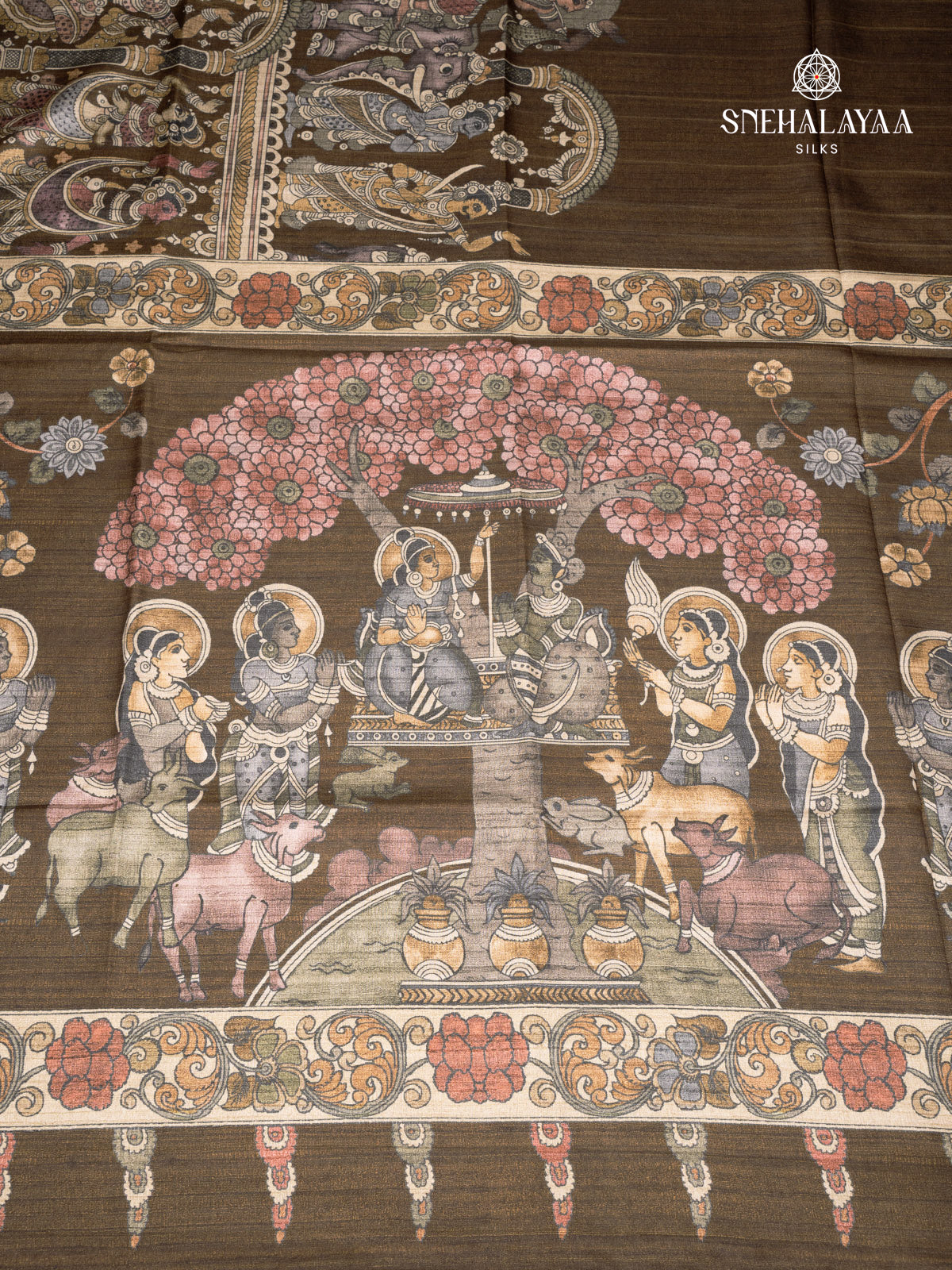 Brown Printed Tussar Saree