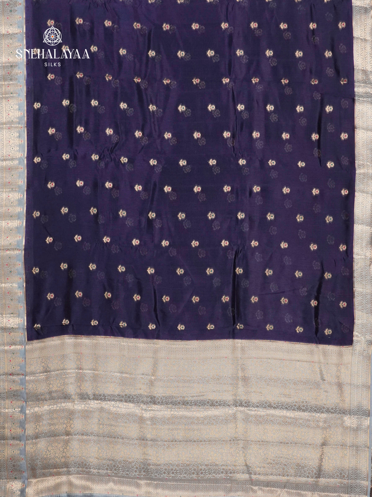 Navy Blue Banaras Dupion Silk Saree