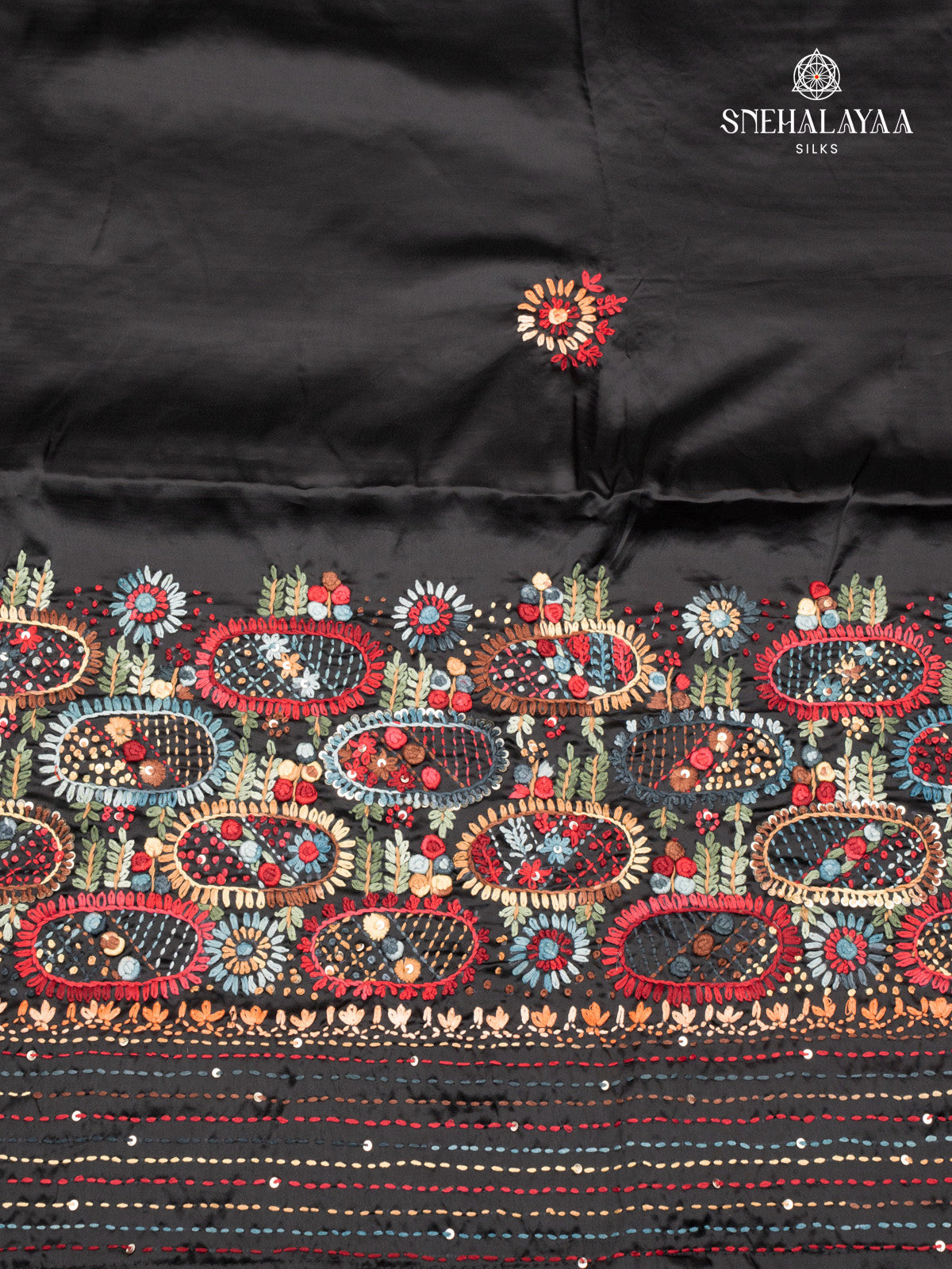 Black Satin Embroidery Saree