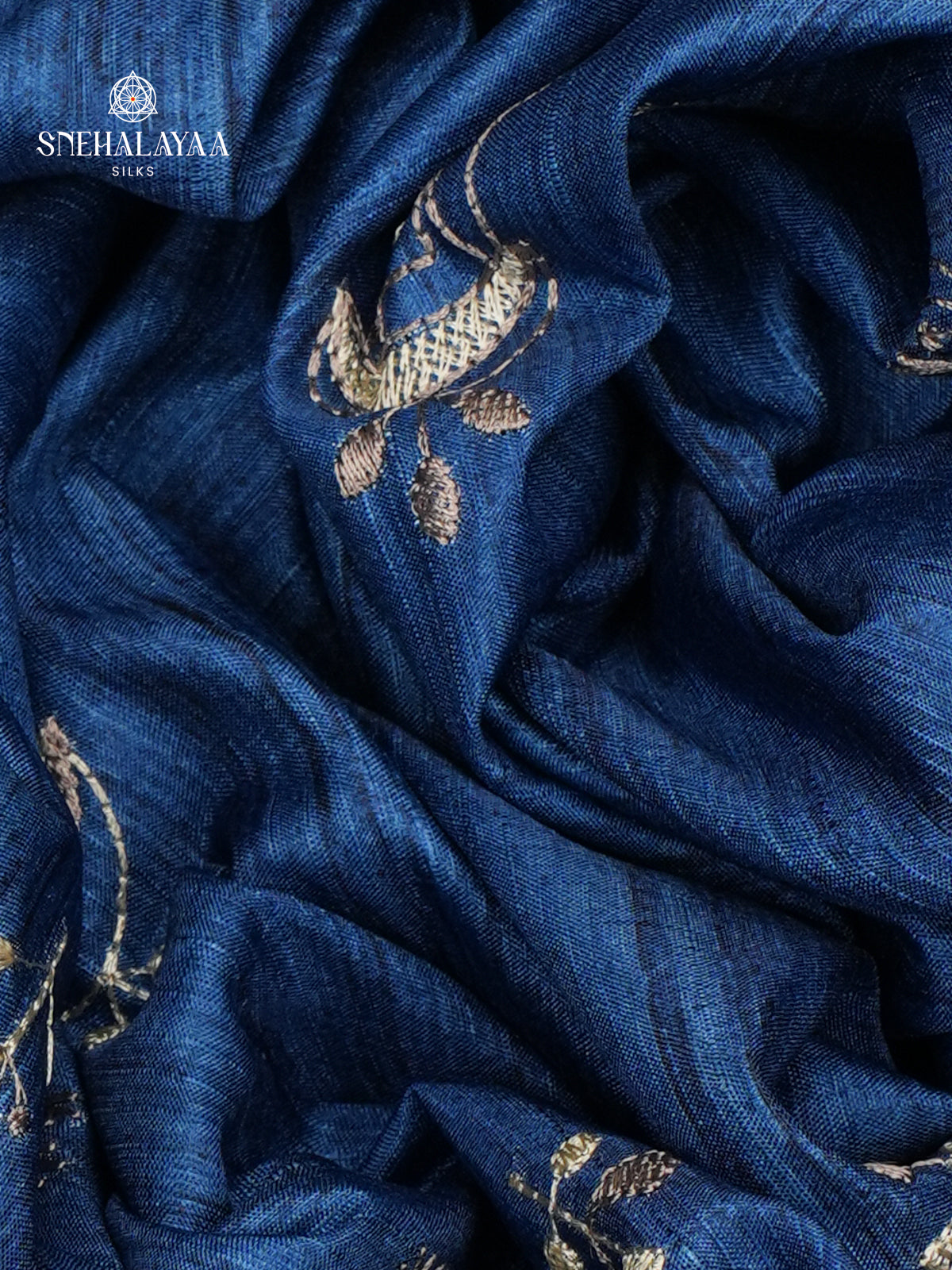 Blue Tussar Embroidery Saree