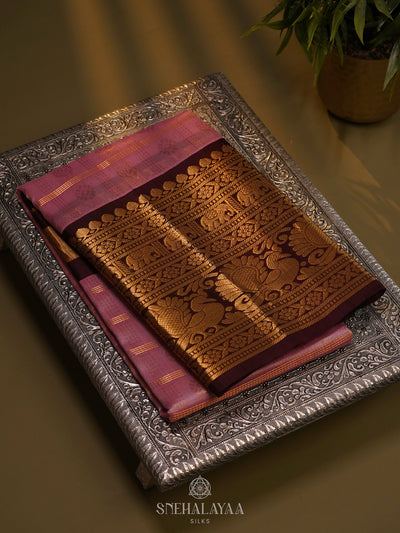 Pink Kuppadam Silk Cotton Saree with Rich Zari Pallu