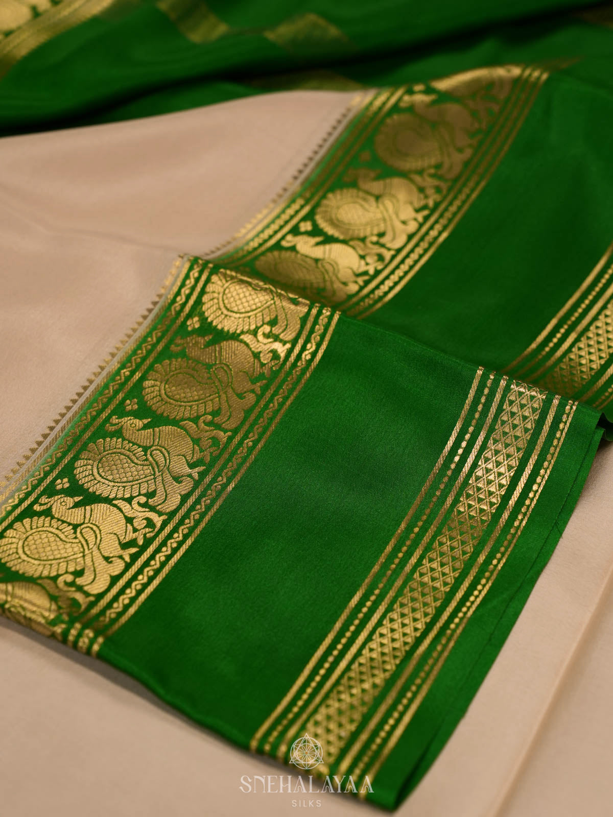 Beige Mysore Silk Saree