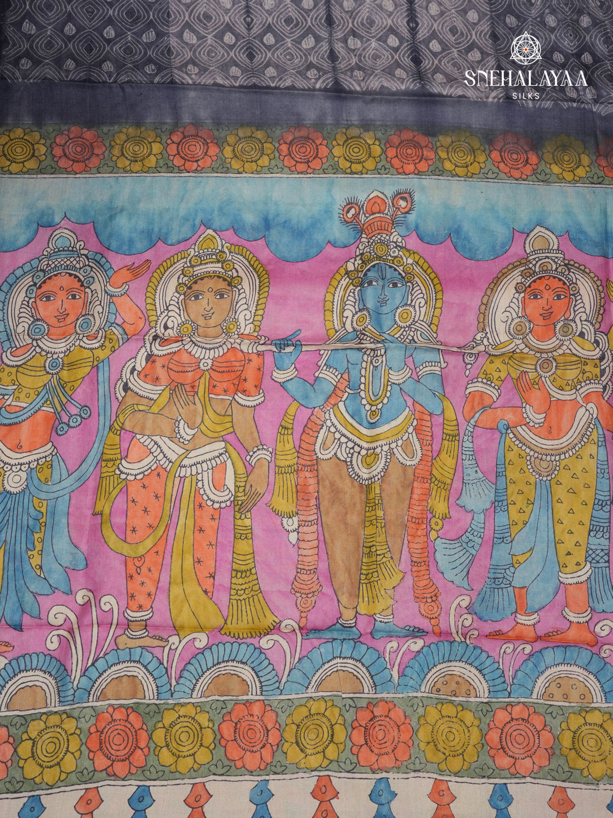 Grey KalamKari Hand Painted Saree