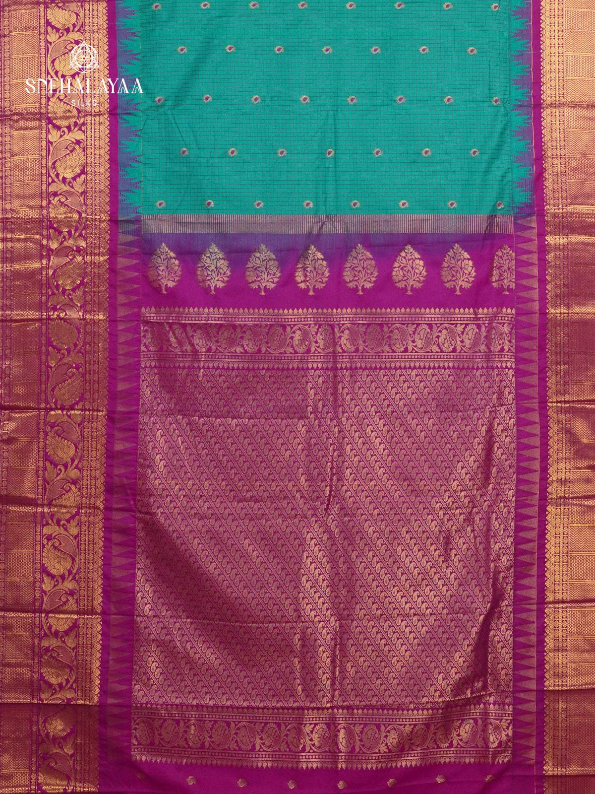 Teal Green Gadwal Silk Saree
