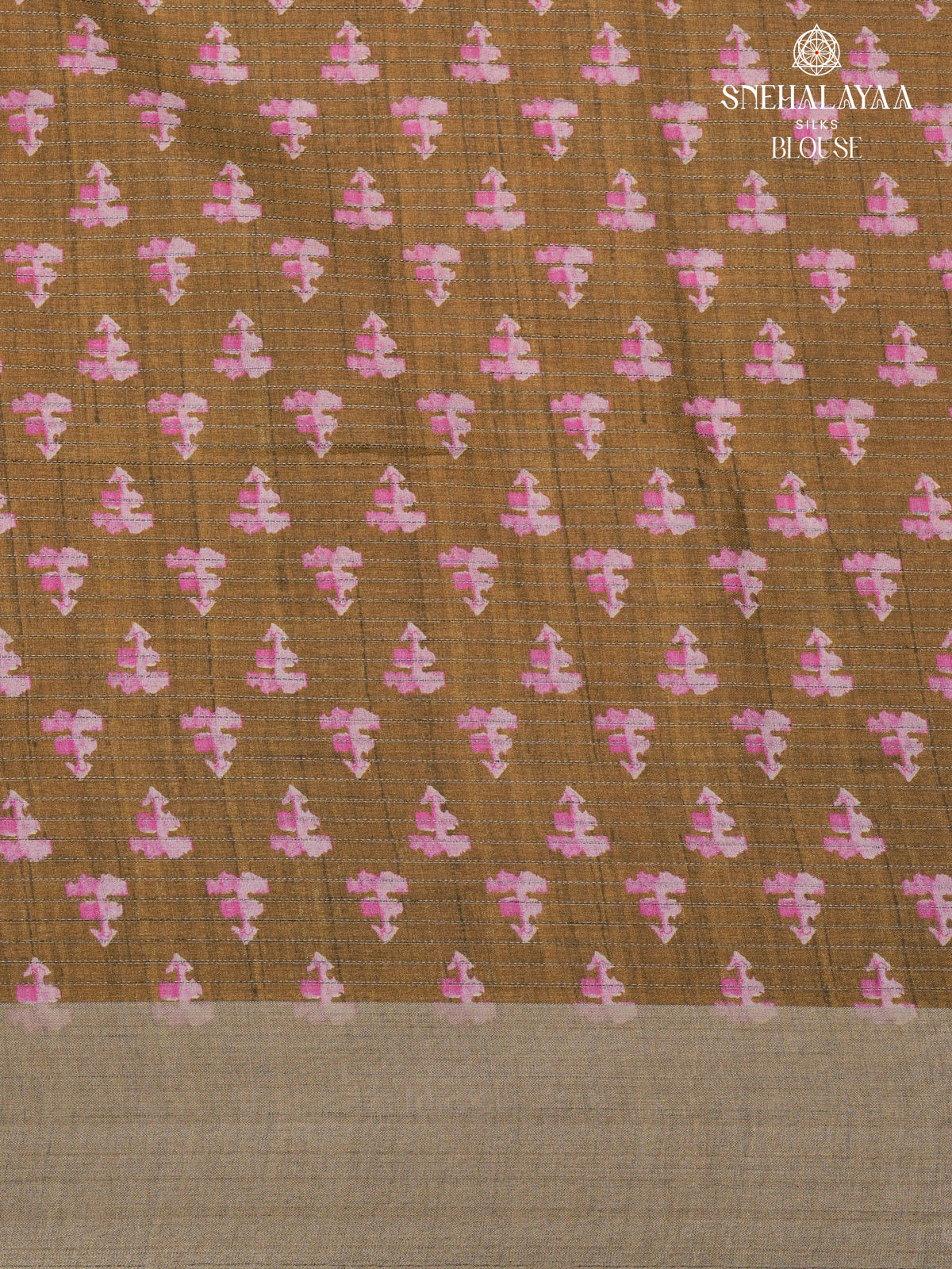 Beige Floral Printed Tussar Saree