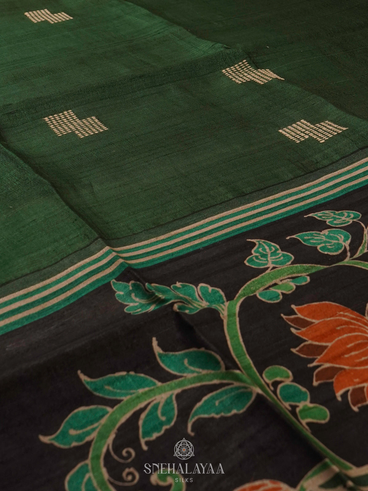 Forest Green Tussar Saree