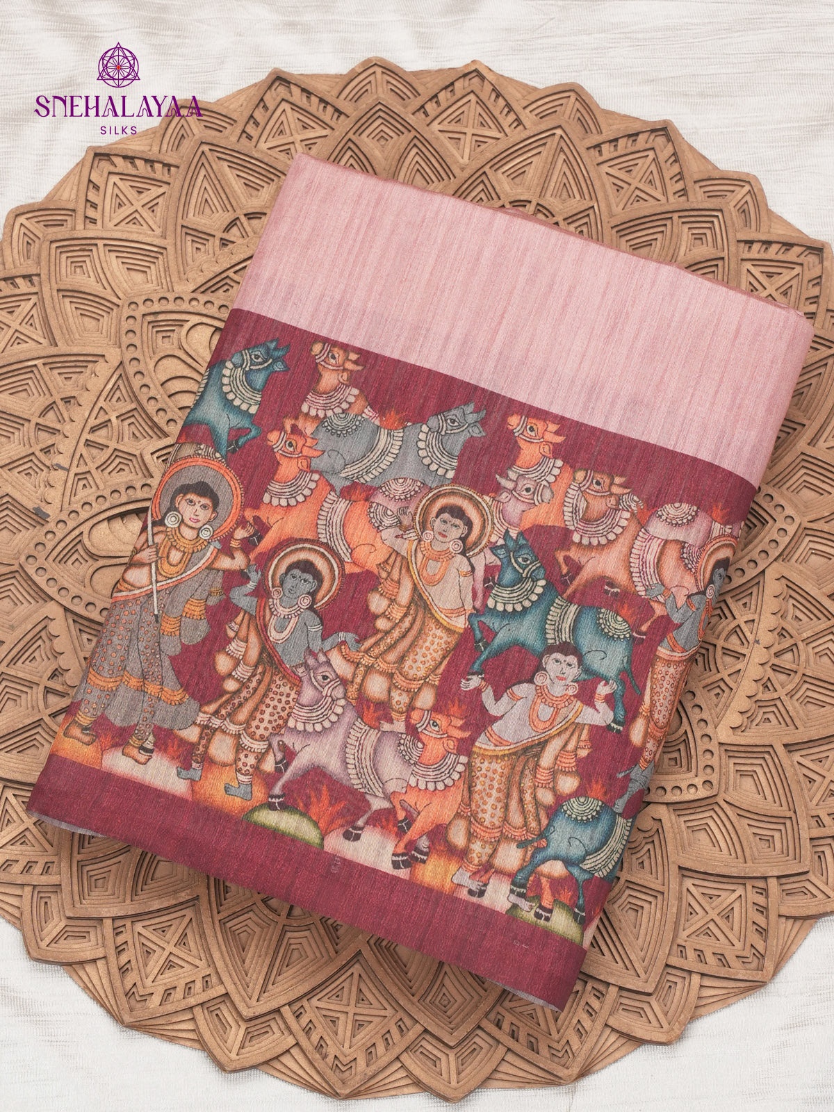 Pink Kalamkari Tussar Saree