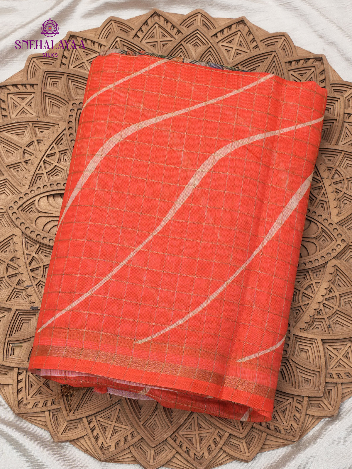 Orange Madhubani Printed Saree
