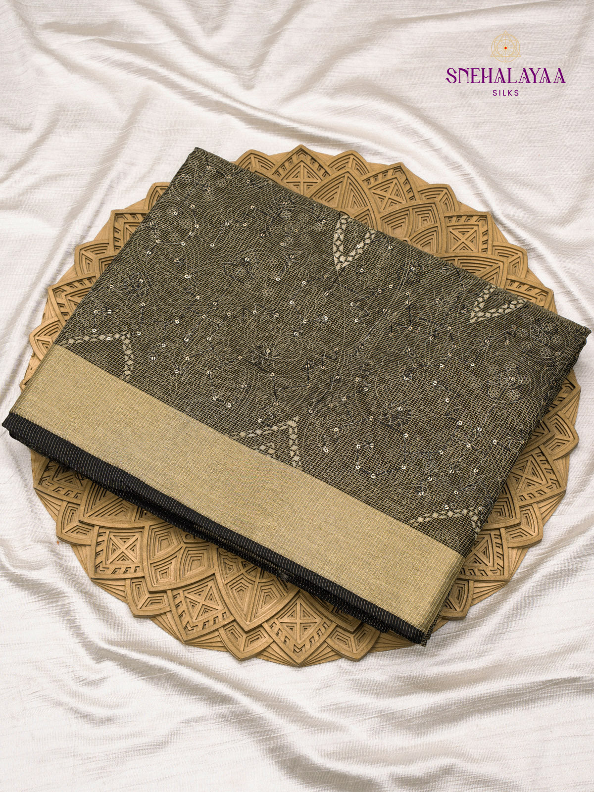 Black Dola Silk Embroidery Saree