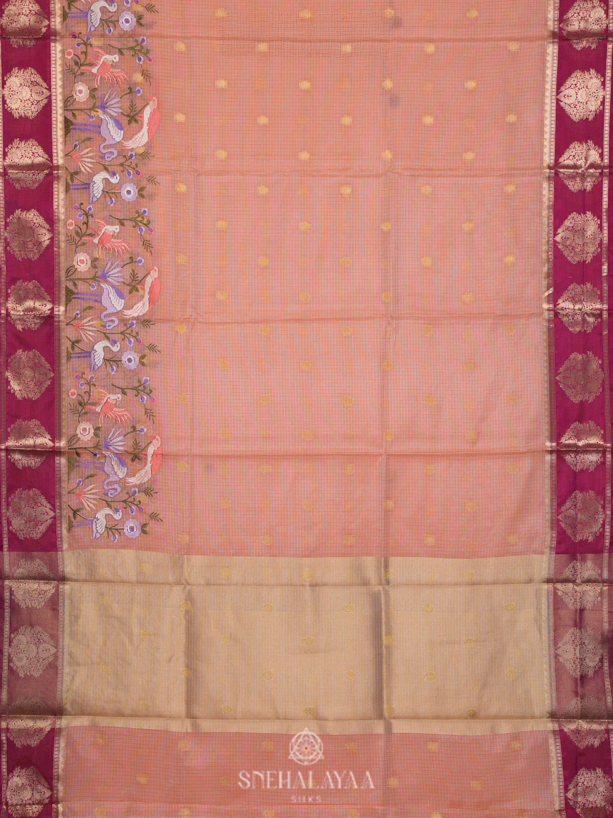 Peach Kota Embroidery Saree