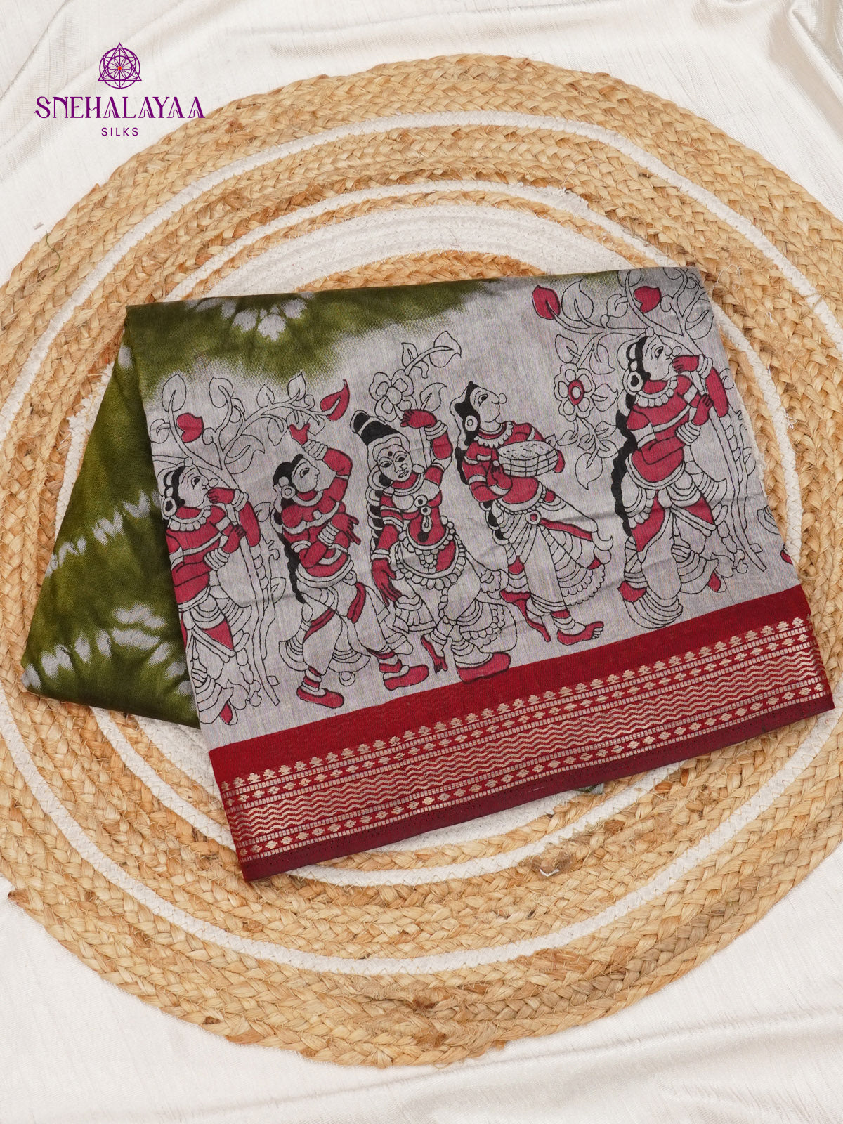 Olive Green Chanderi Saree