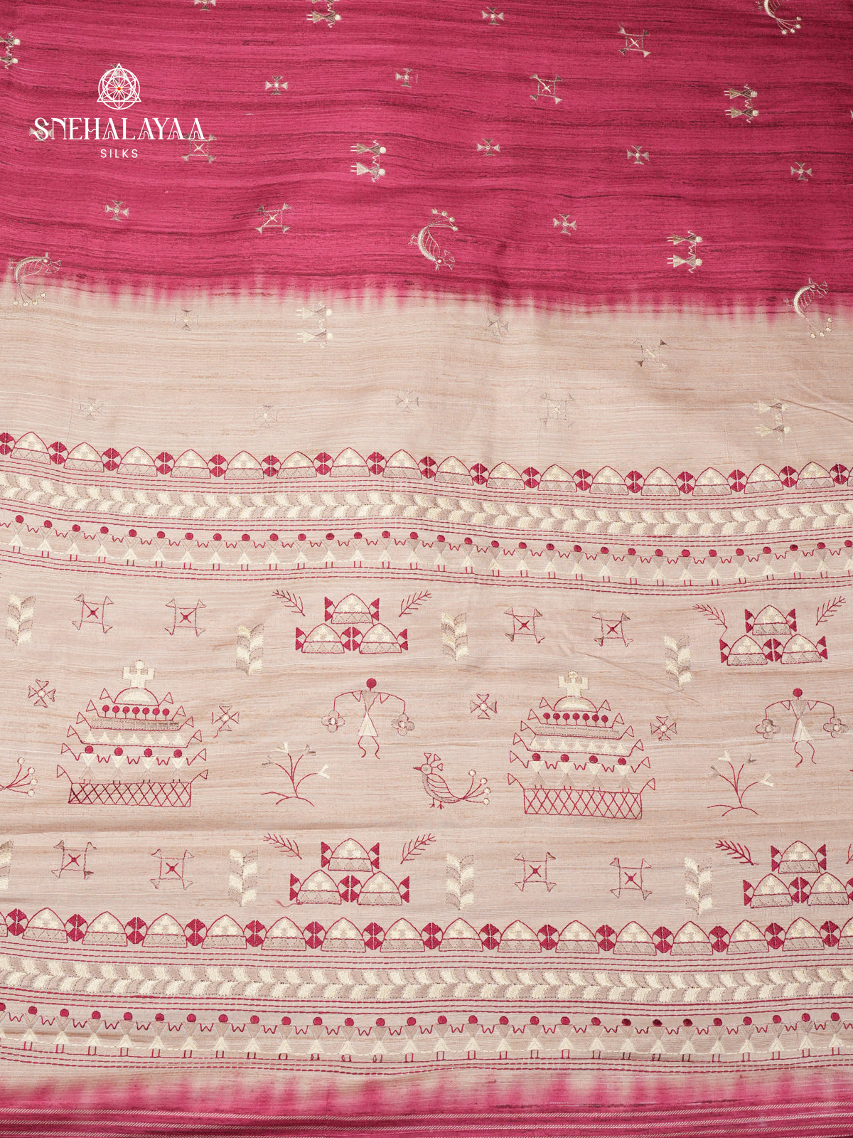 Pink Tussar Embroidery Saree