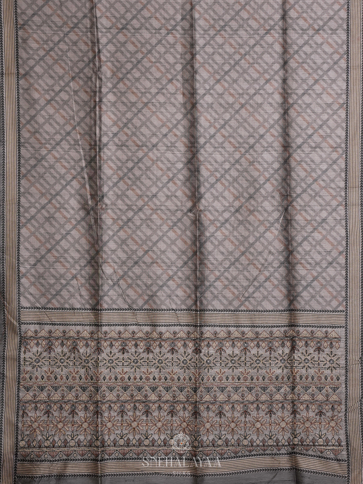 Grey Tussar Embroidery Saree