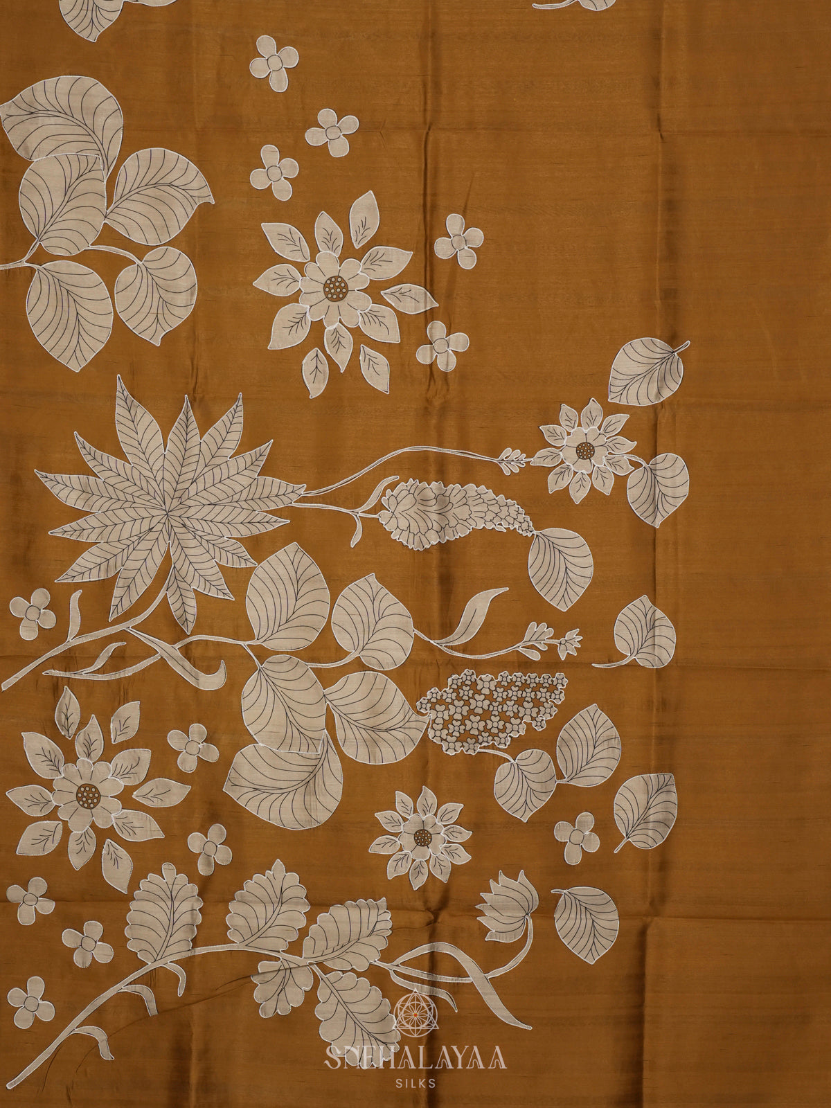 Mustard Raw Silk Embroidery Saree