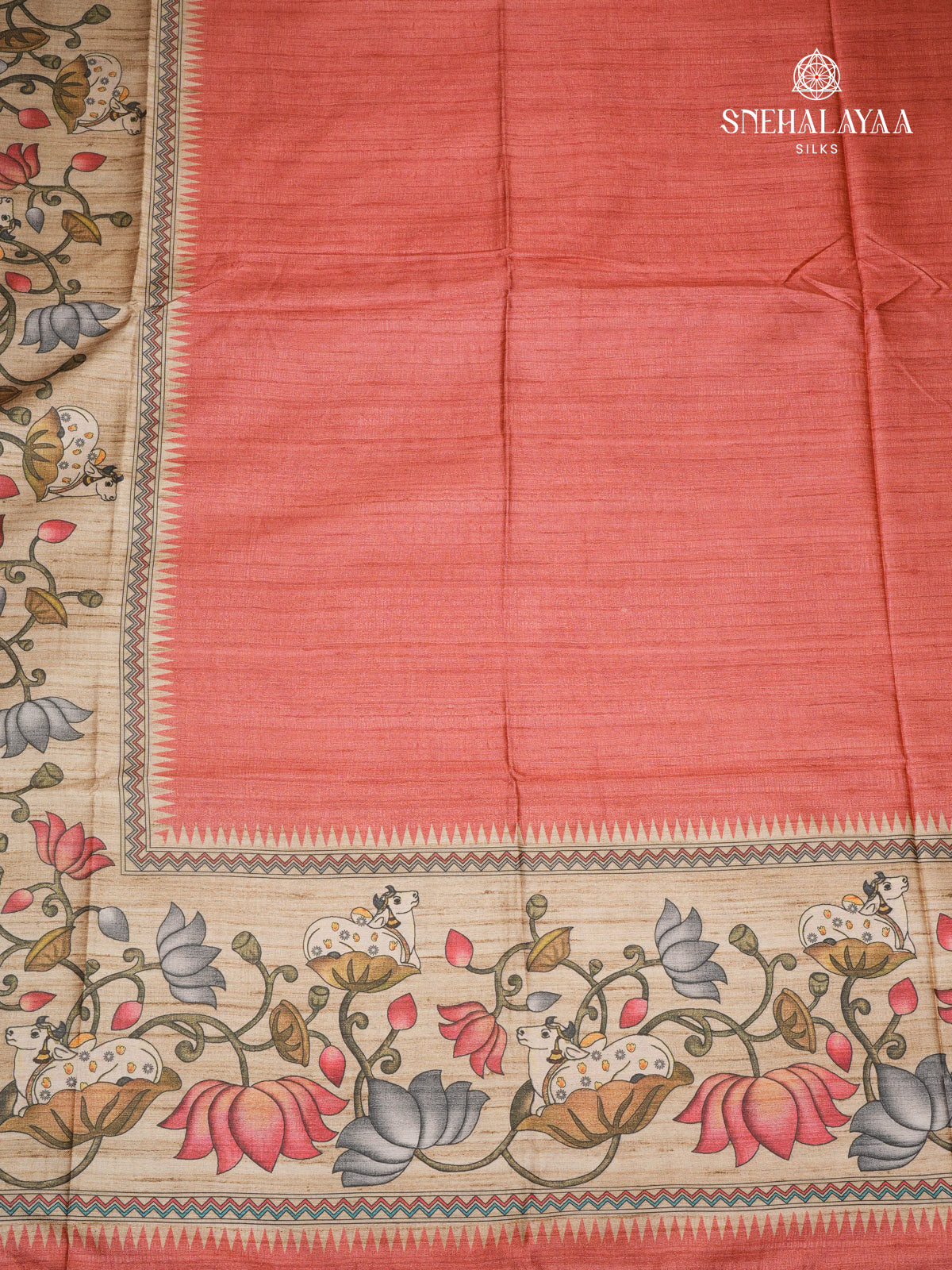 Red Kalamkari Tussar Saree