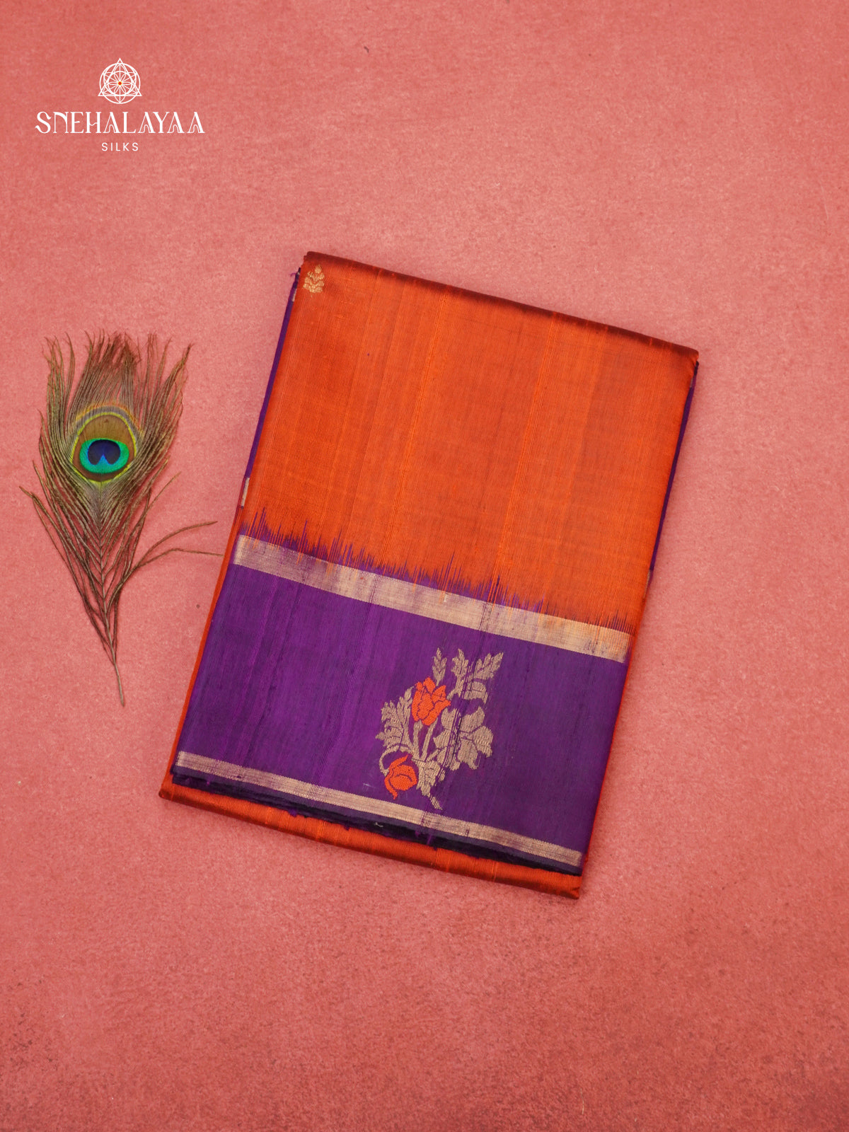 Orange Dupion Silk Saree