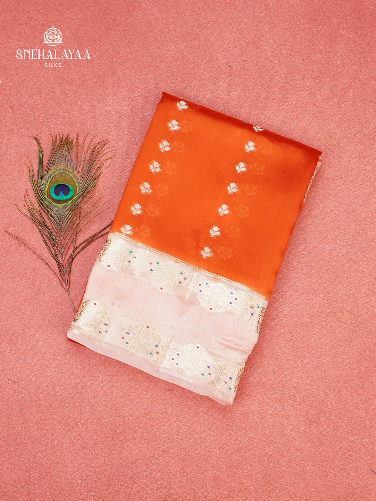 Orange Banaras Dupion Silk Saree