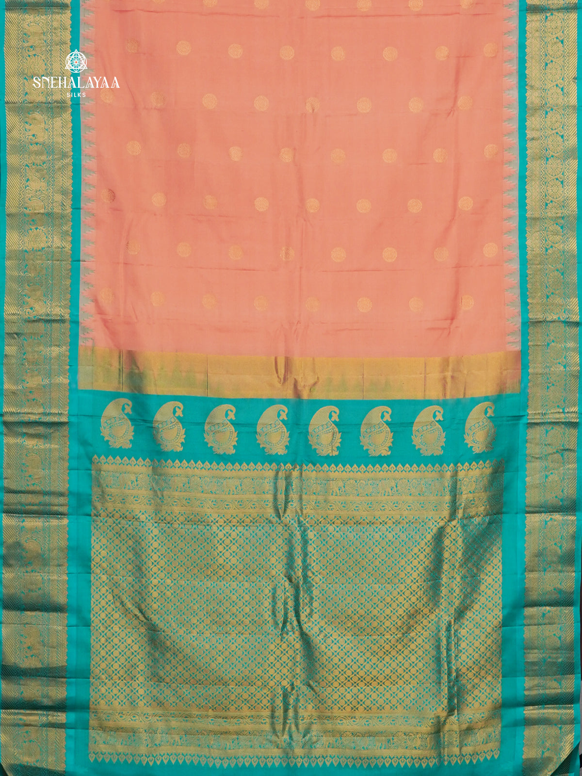 Peach Gadwal Silk Saree