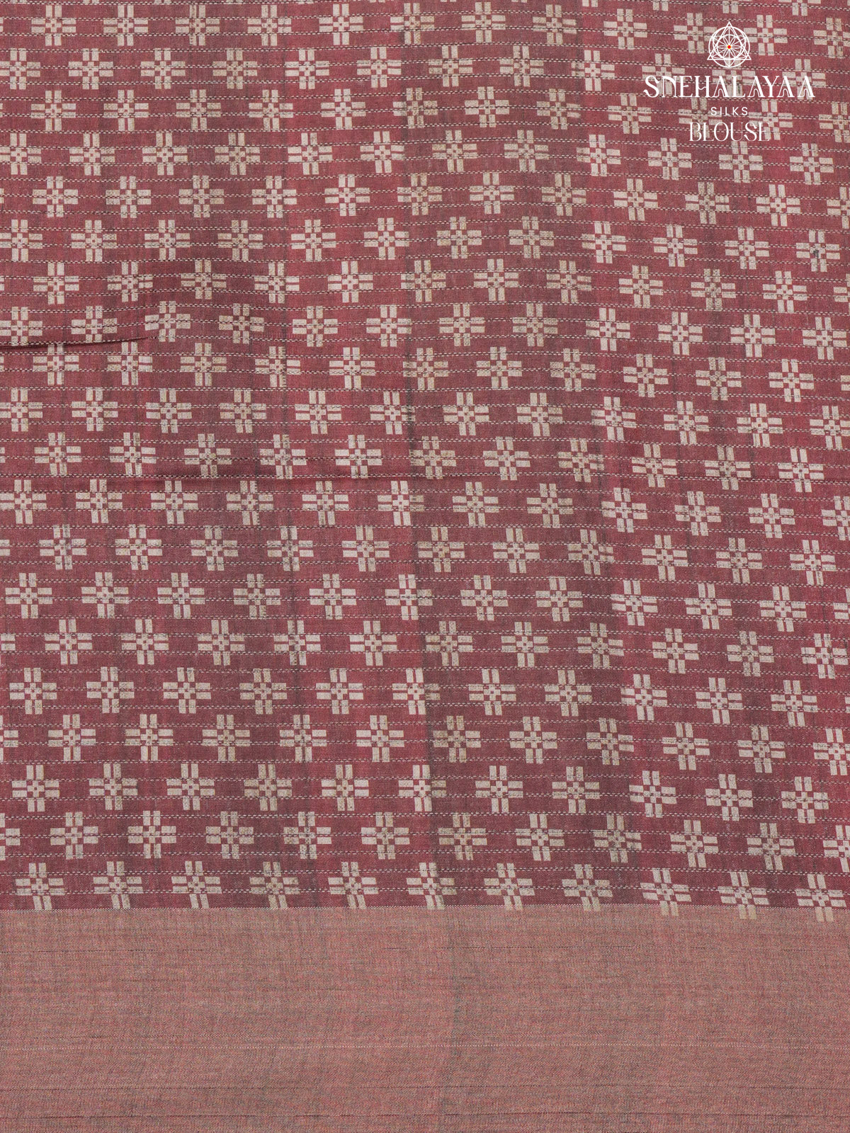 Brown Floral Printed Tussar Saree