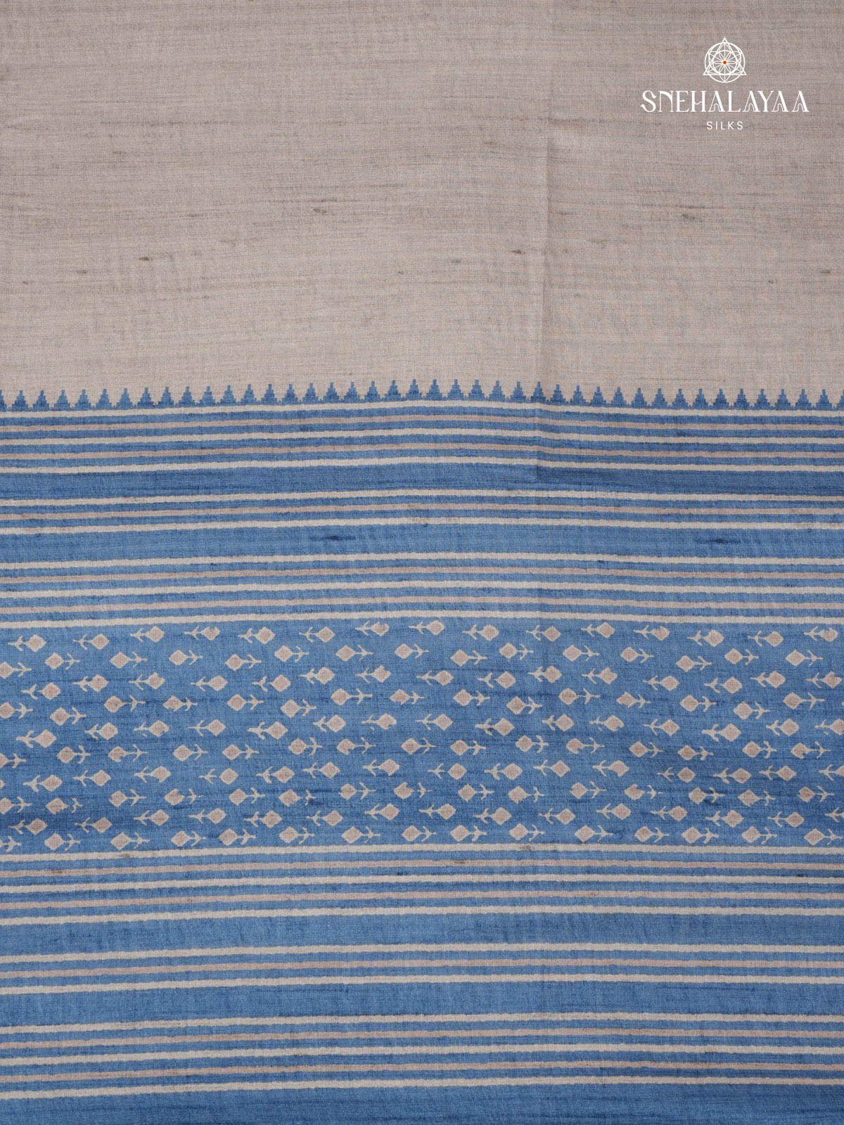 Beige Printed Tussar Saree