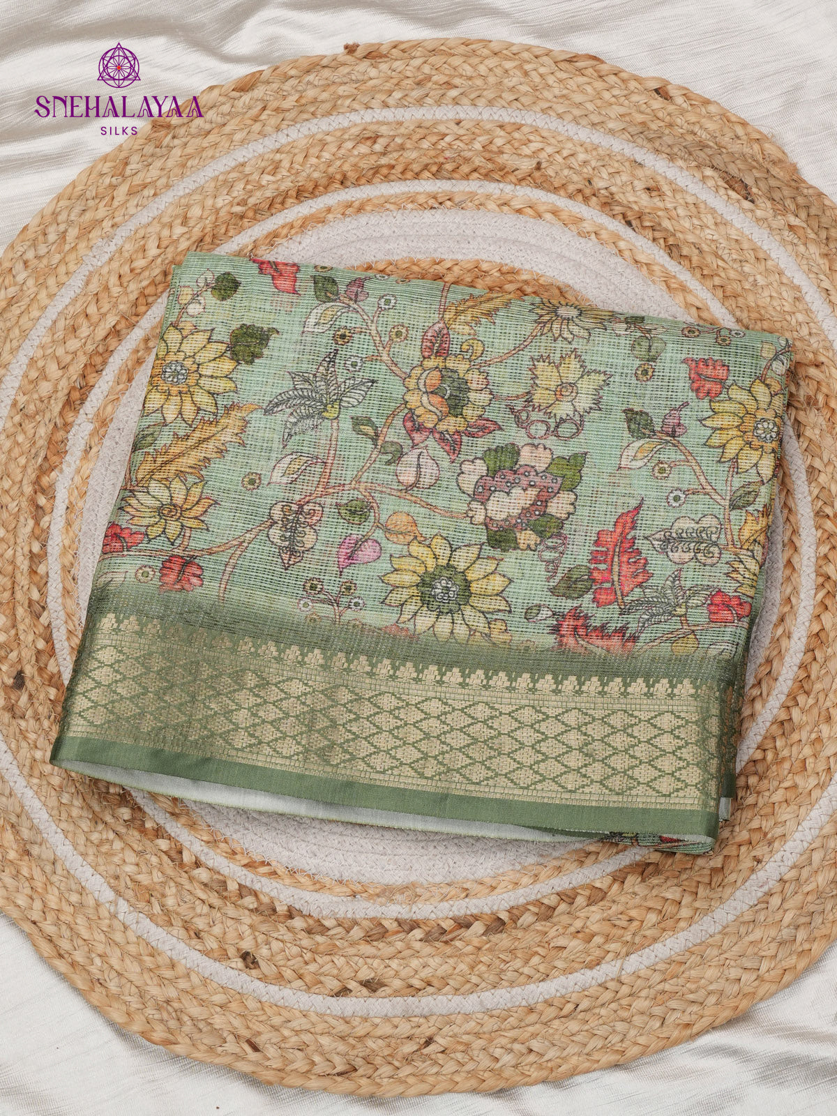 Pastel Blue Printed Kota Saree