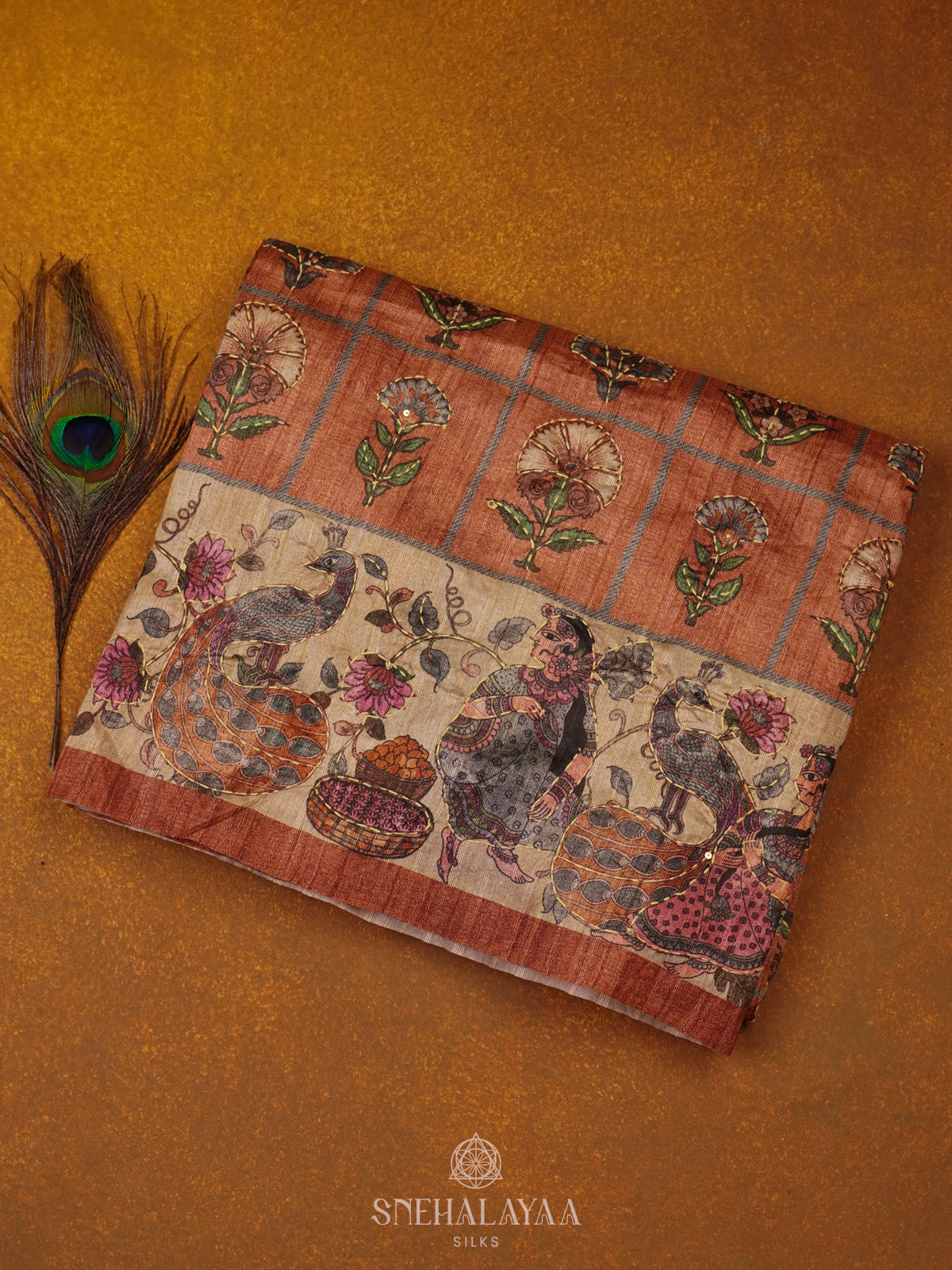 Pale Orange Tussar Embroidery Saree