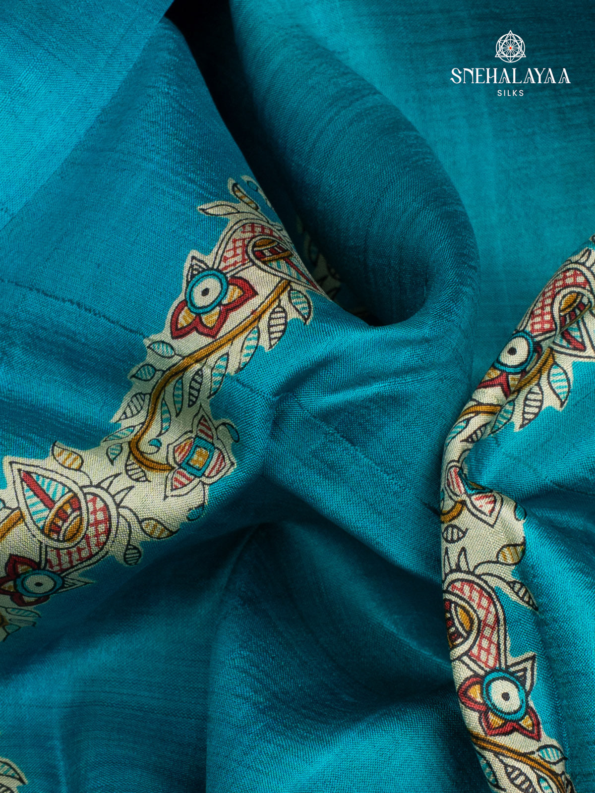 Blue Printed Tussar Saree