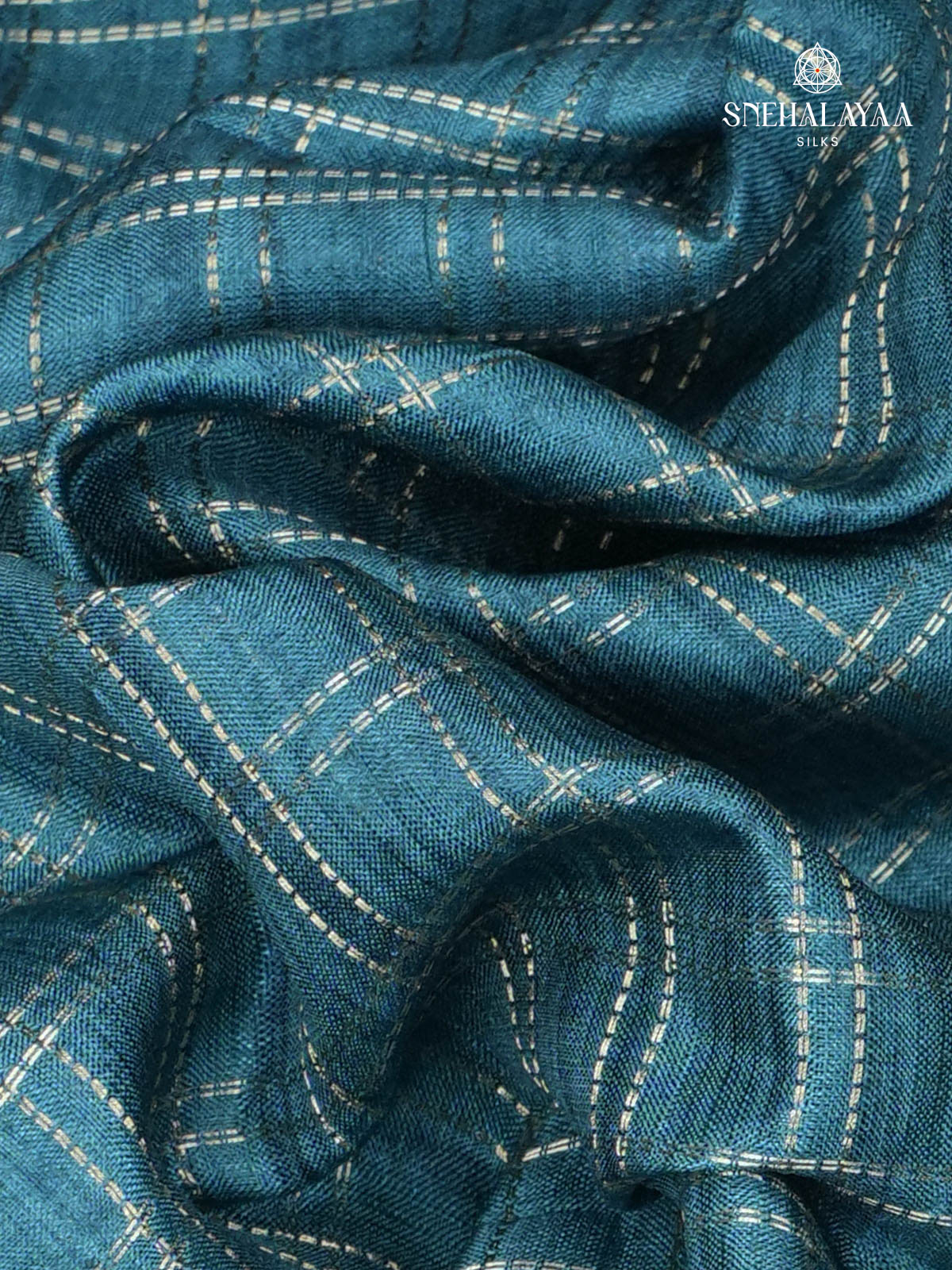 Peacock Blue Floral Printed Tussar Saree