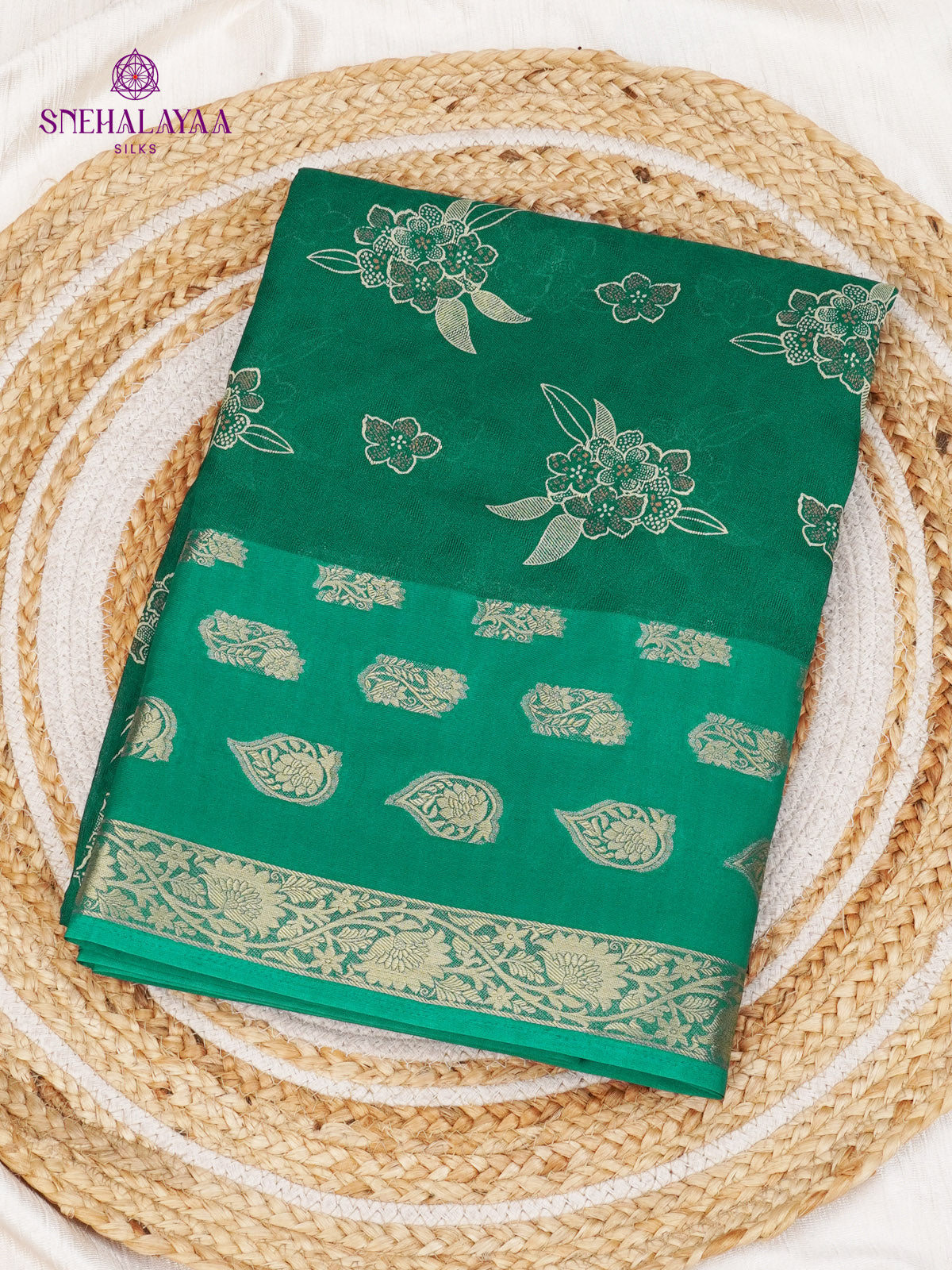Green Printed Matka Saree