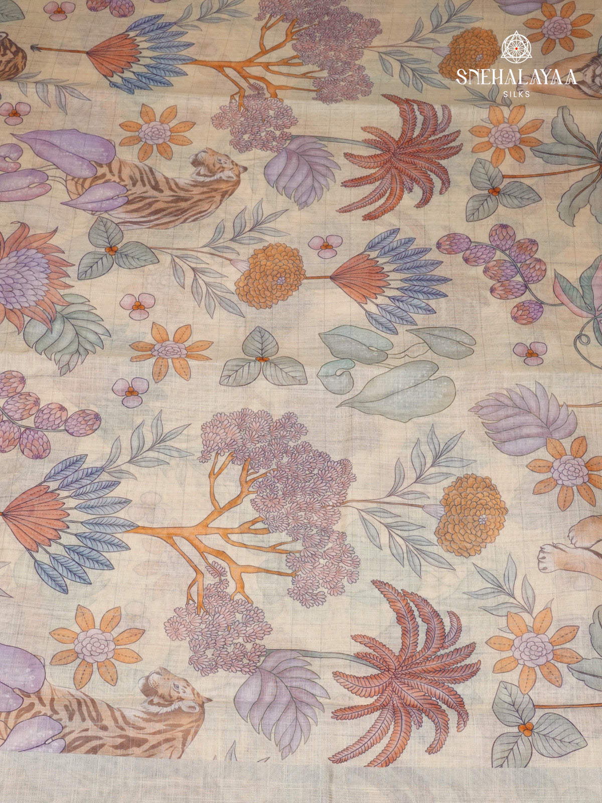 Sandal Printed Linen Saree