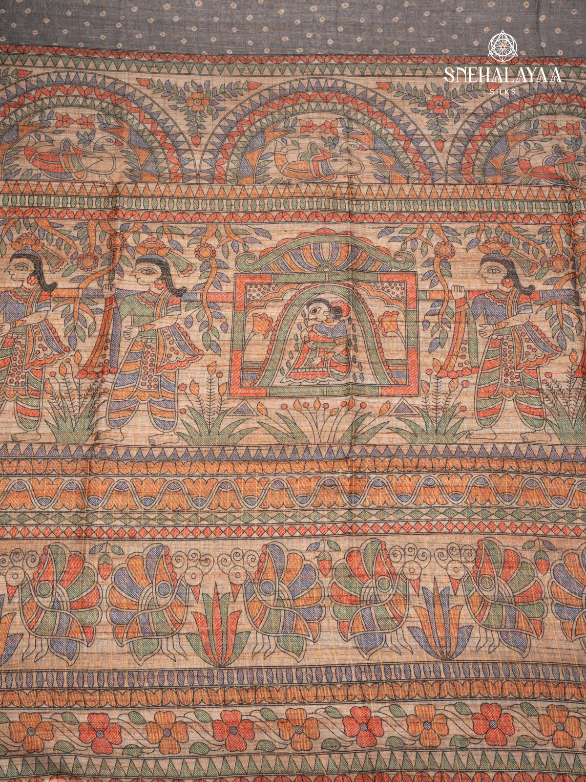 Grey Madhubani Saree